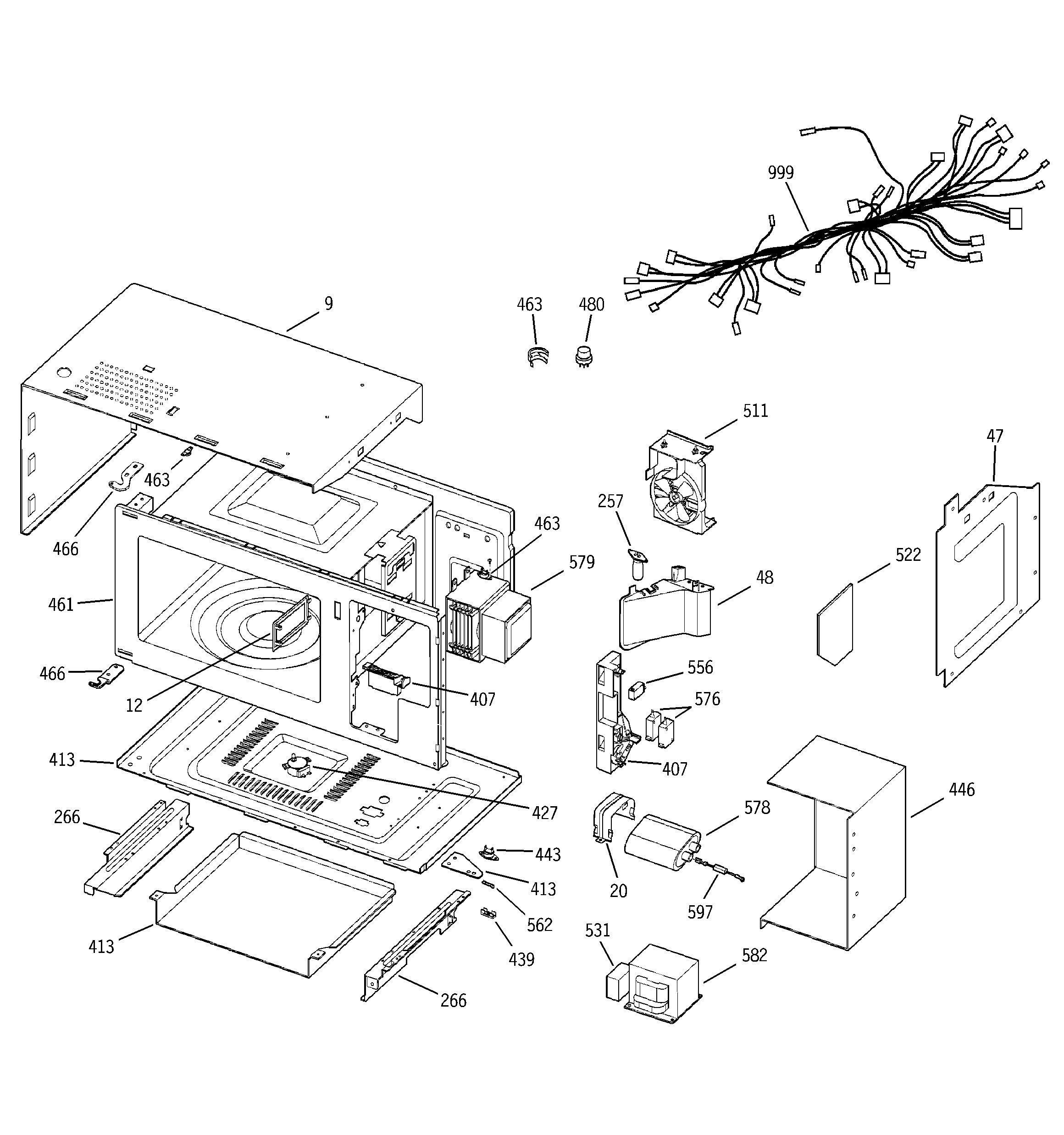 GE JTP95BA5BB microwave body parts diagram