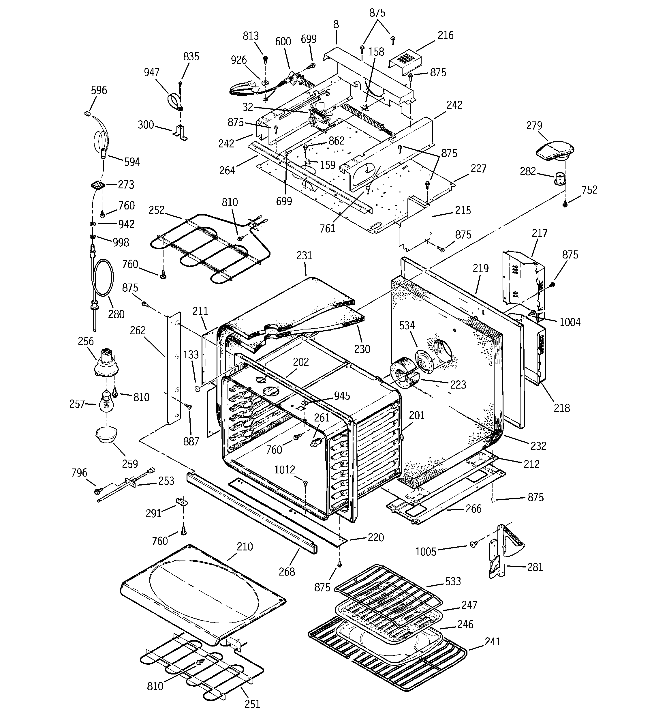 GE JTP95BA6BB oven body with microwave support diagram
