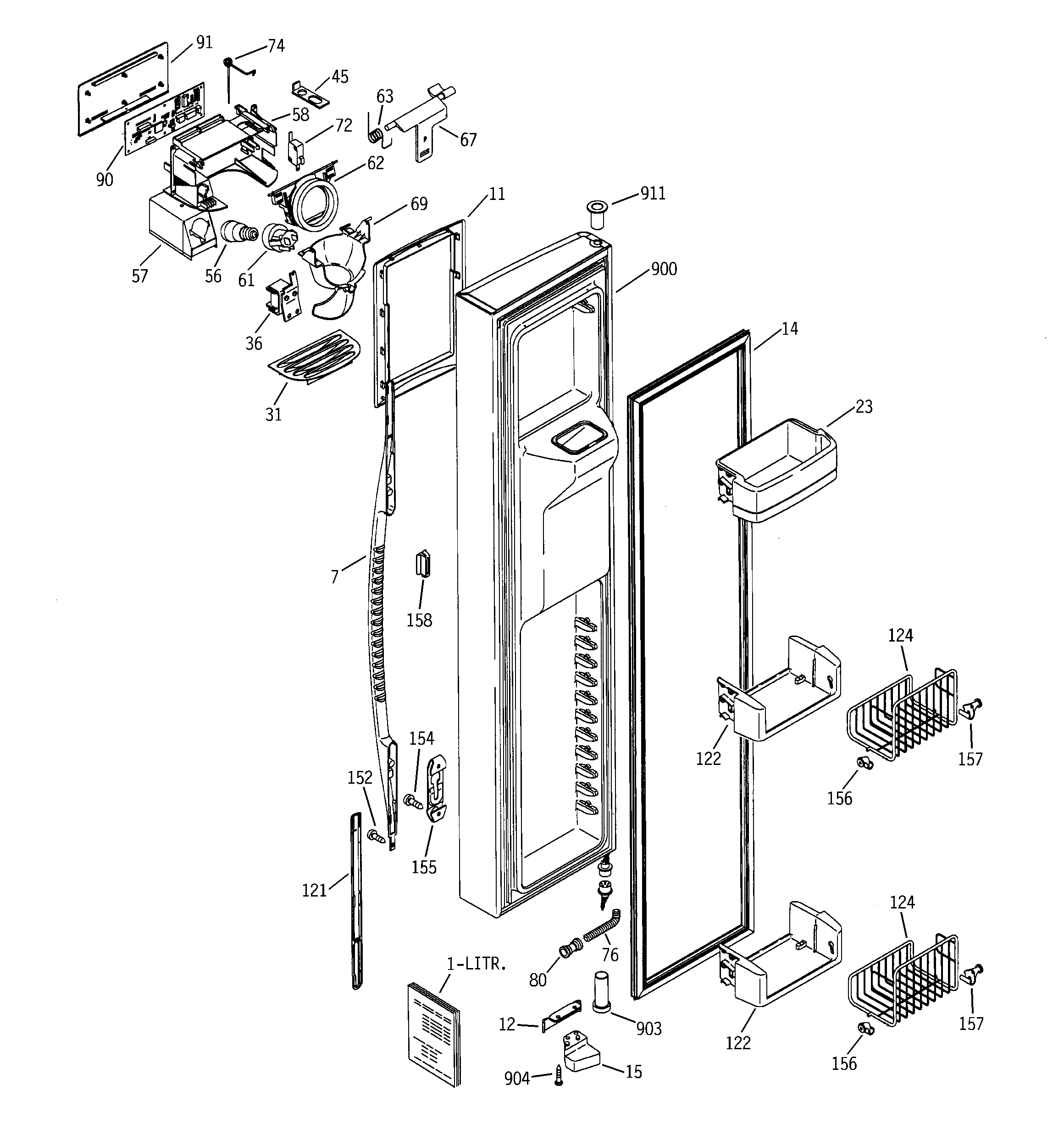 GE PSS29NGMACC freezer door diagram
