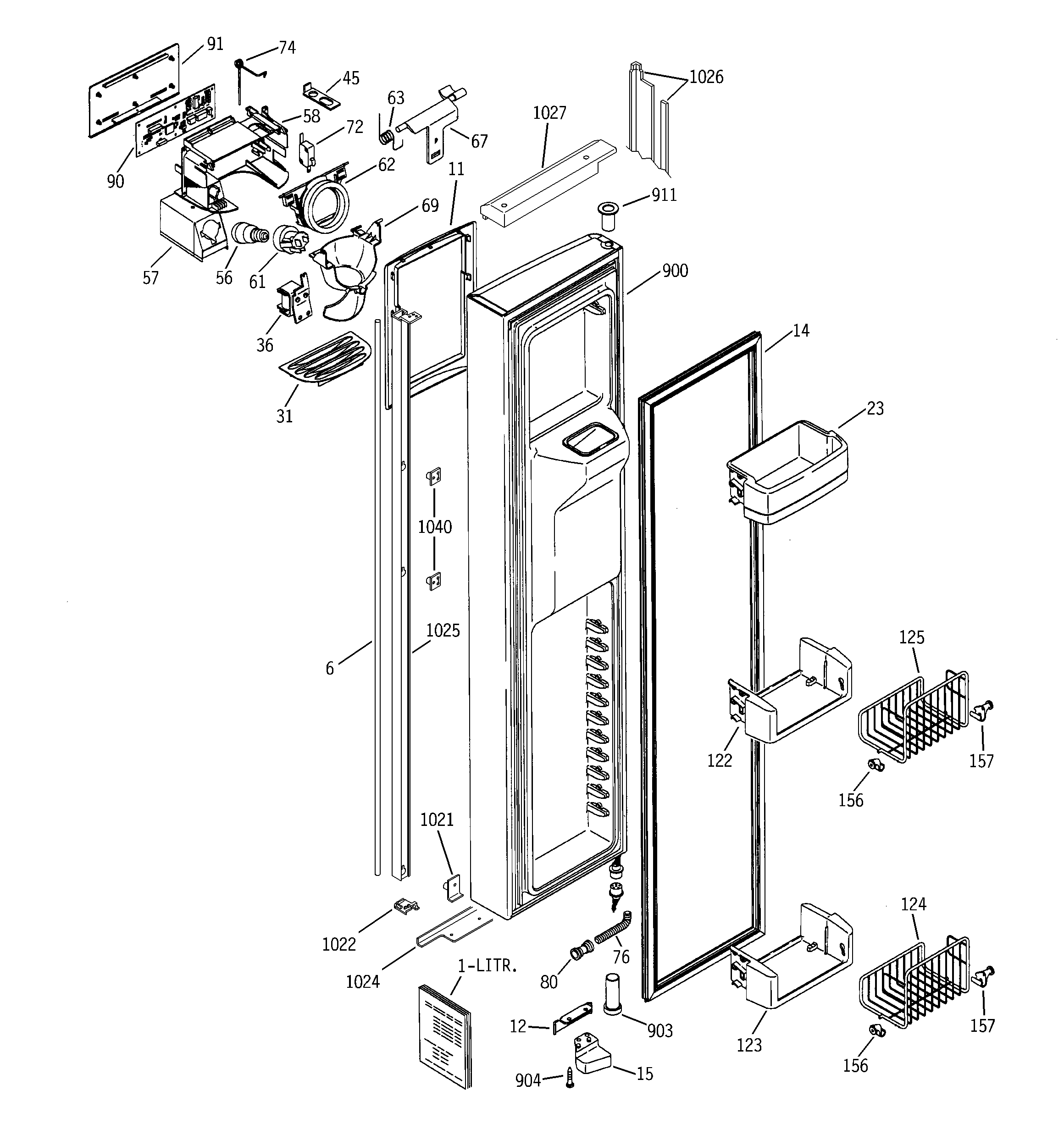 GE PSI23NGMAWW freezer door diagram