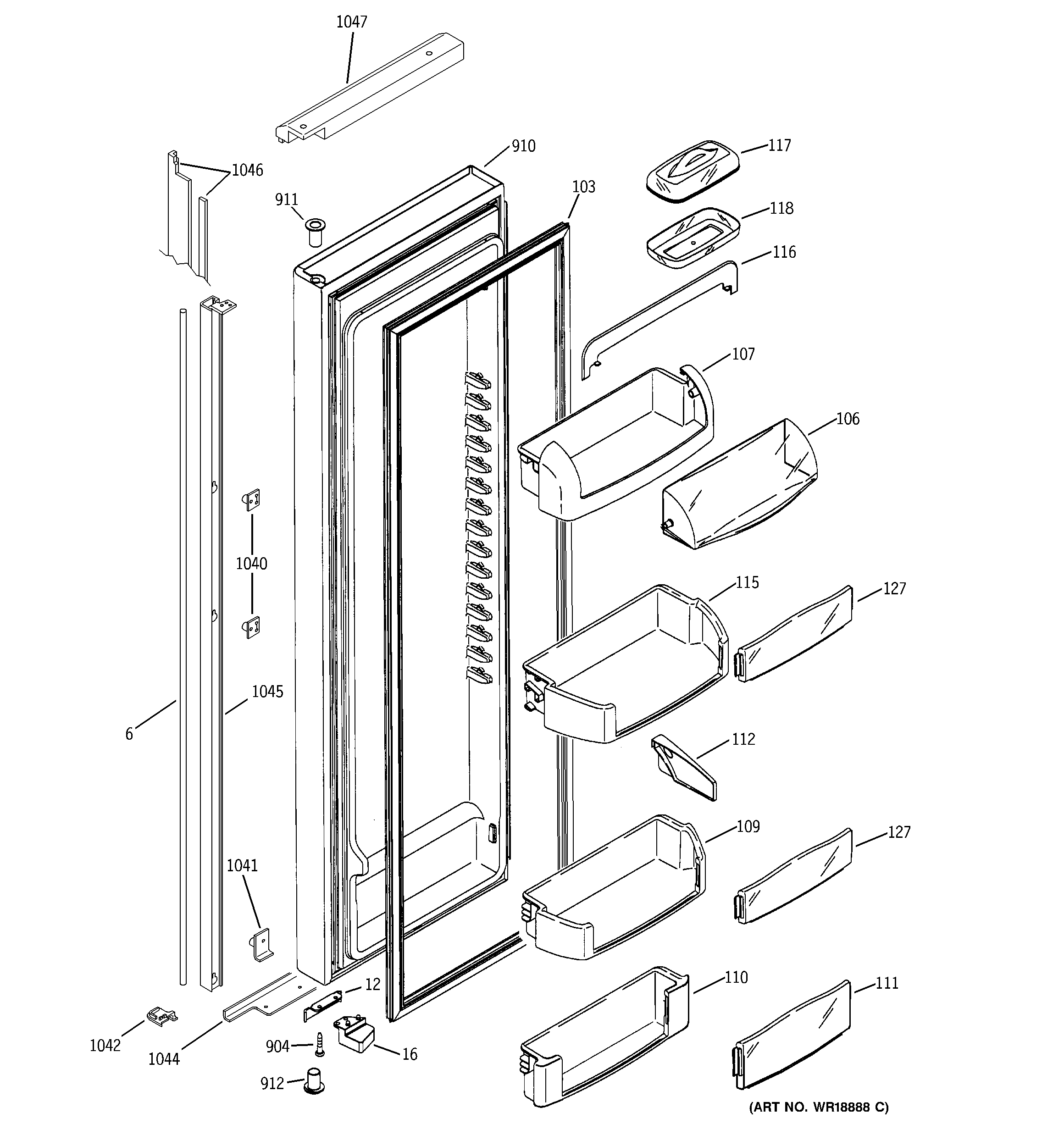 GE PSI23NGMAWW fresh food door diagram