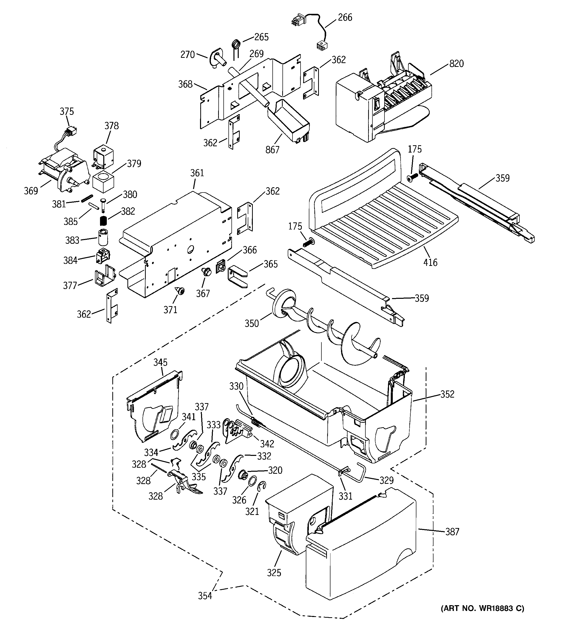 GE PSI23NGMAWW icemaker & dispenser diagram