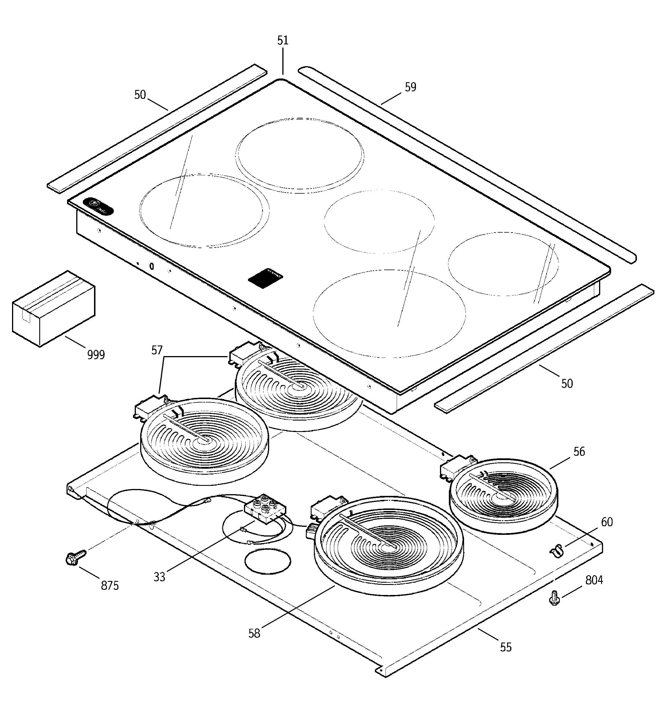 GE JDP46BD2BB cooktop diagram