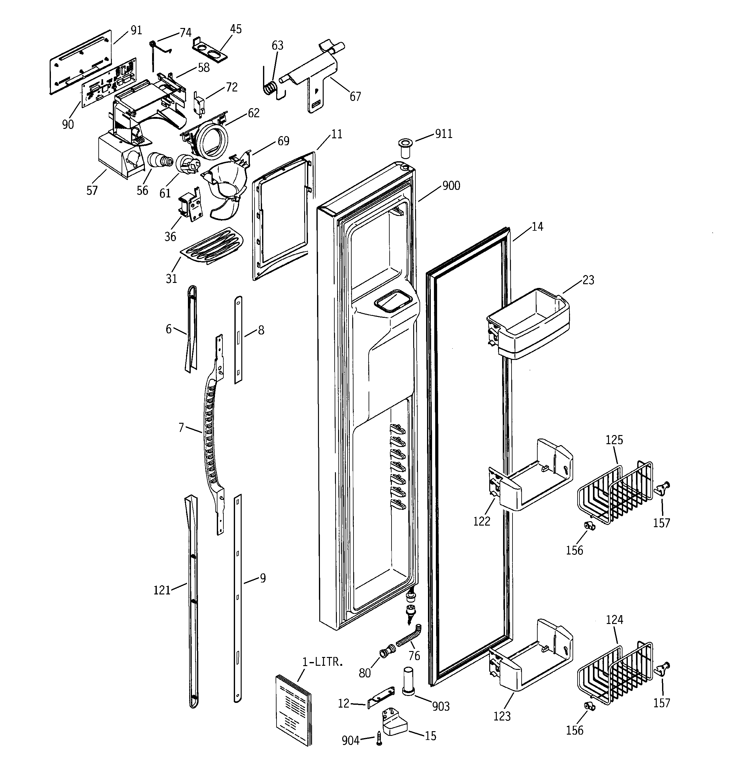 GE ESS25LGMBBB freezer door diagram