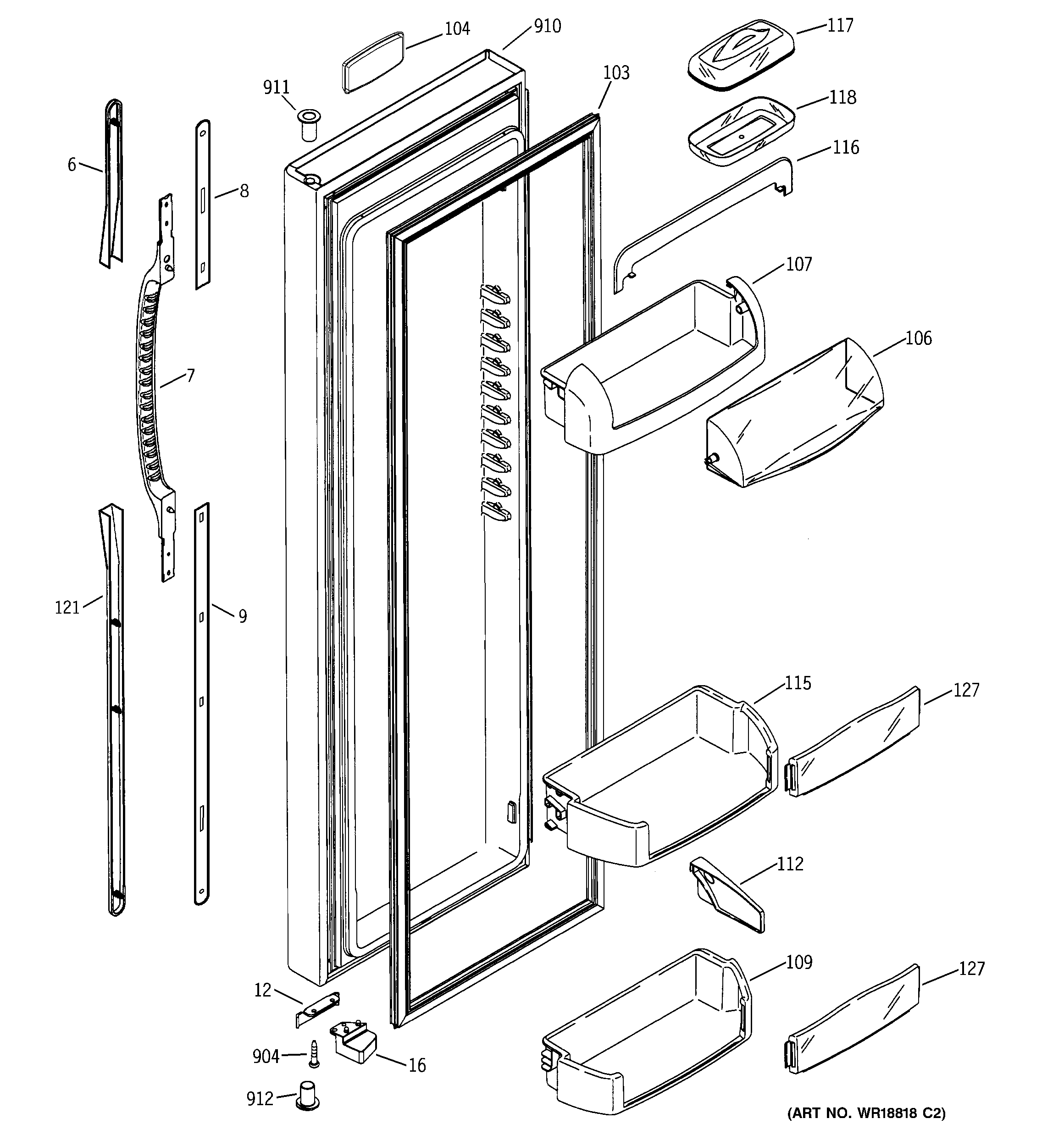 GE ESS25SGMBBS fresh food door diagram