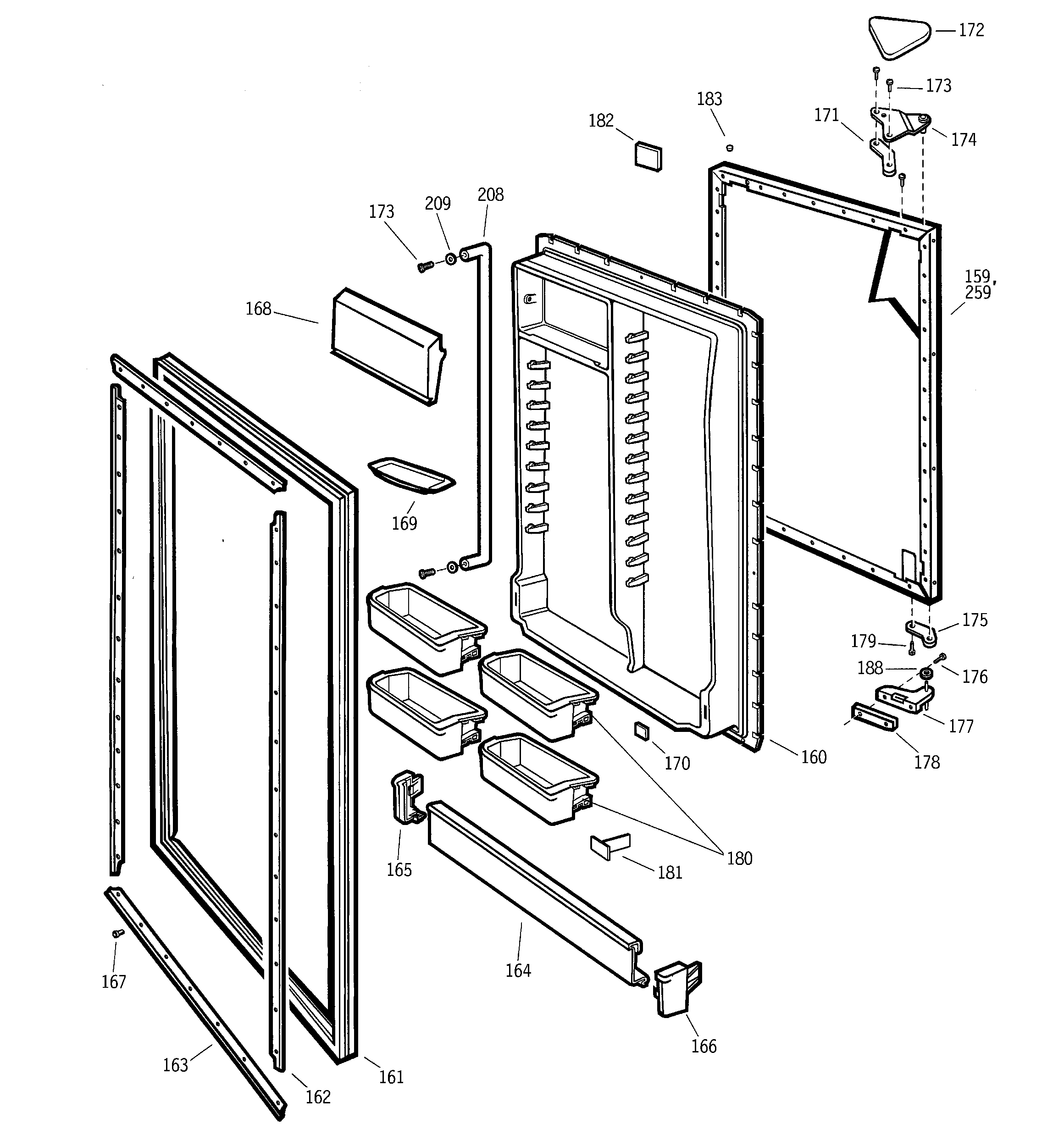GE TCS18PADALBS fresh food door diagram