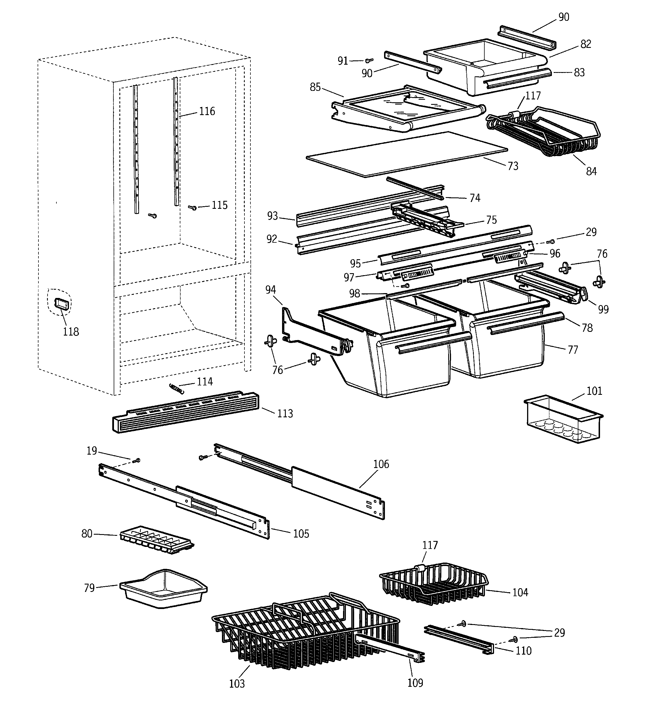 GE TCS18PADALBS shelf parts diagram