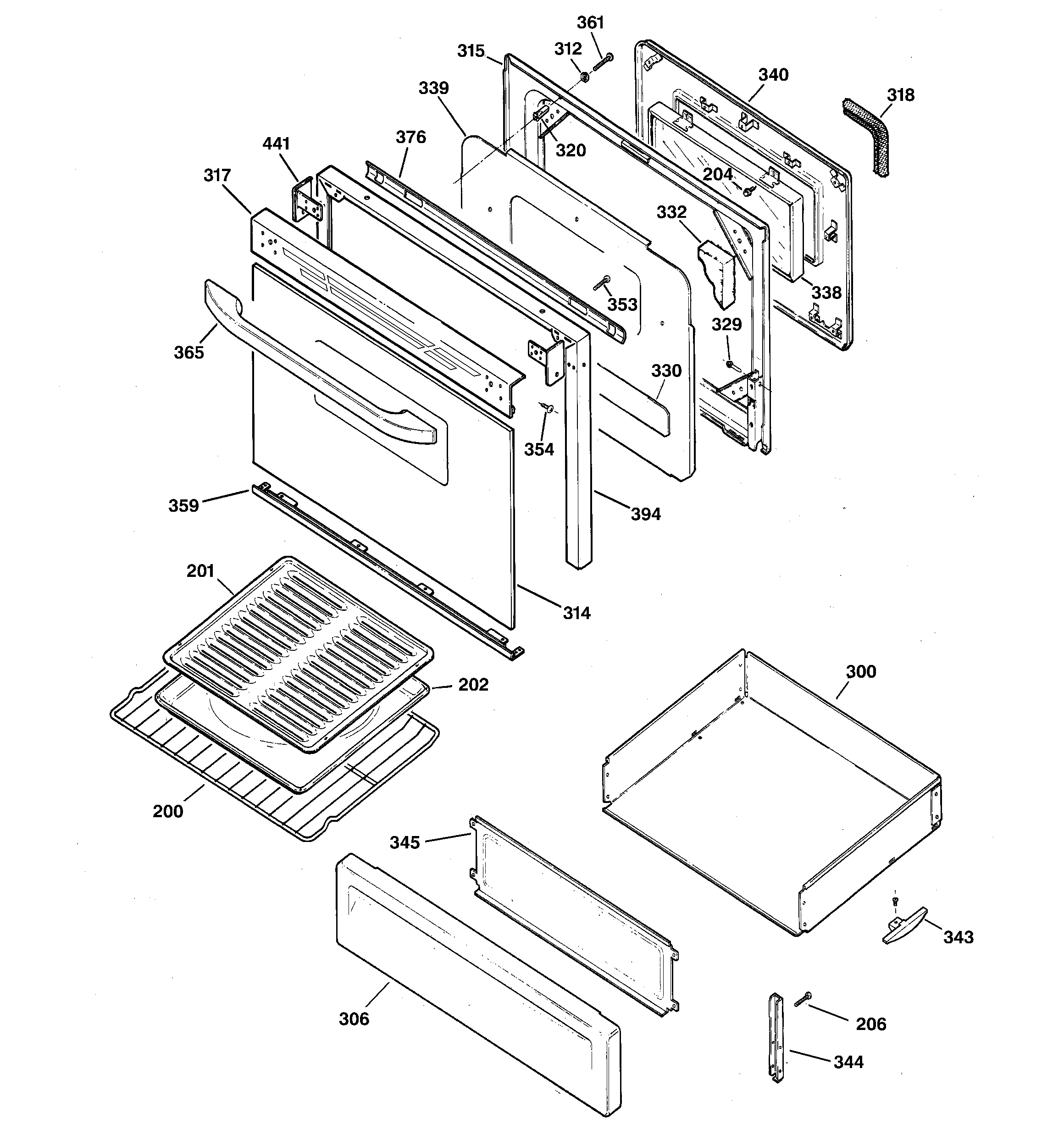 GE JGBP28BEA6WH door & drawer parts diagram