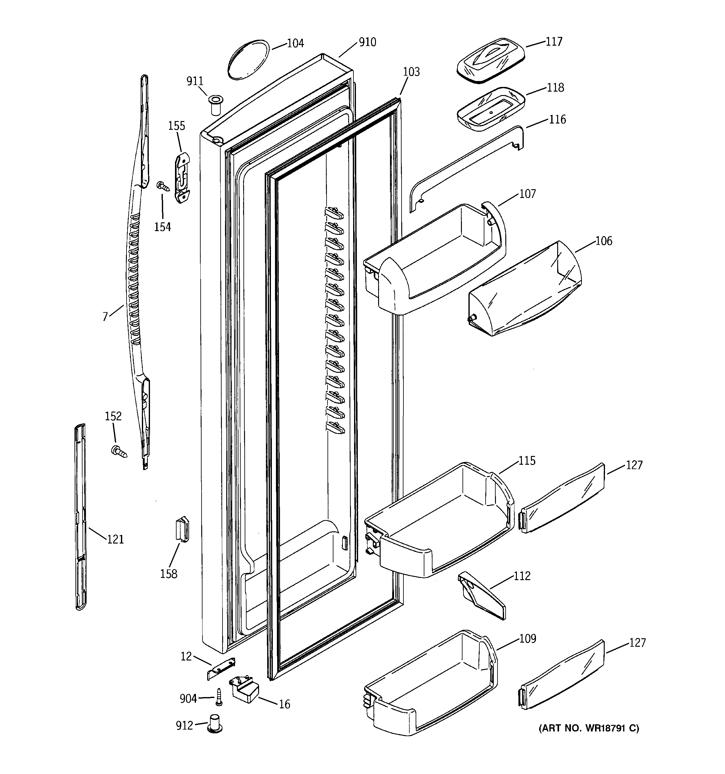 GE PSS27MGMBBB fresh food door diagram