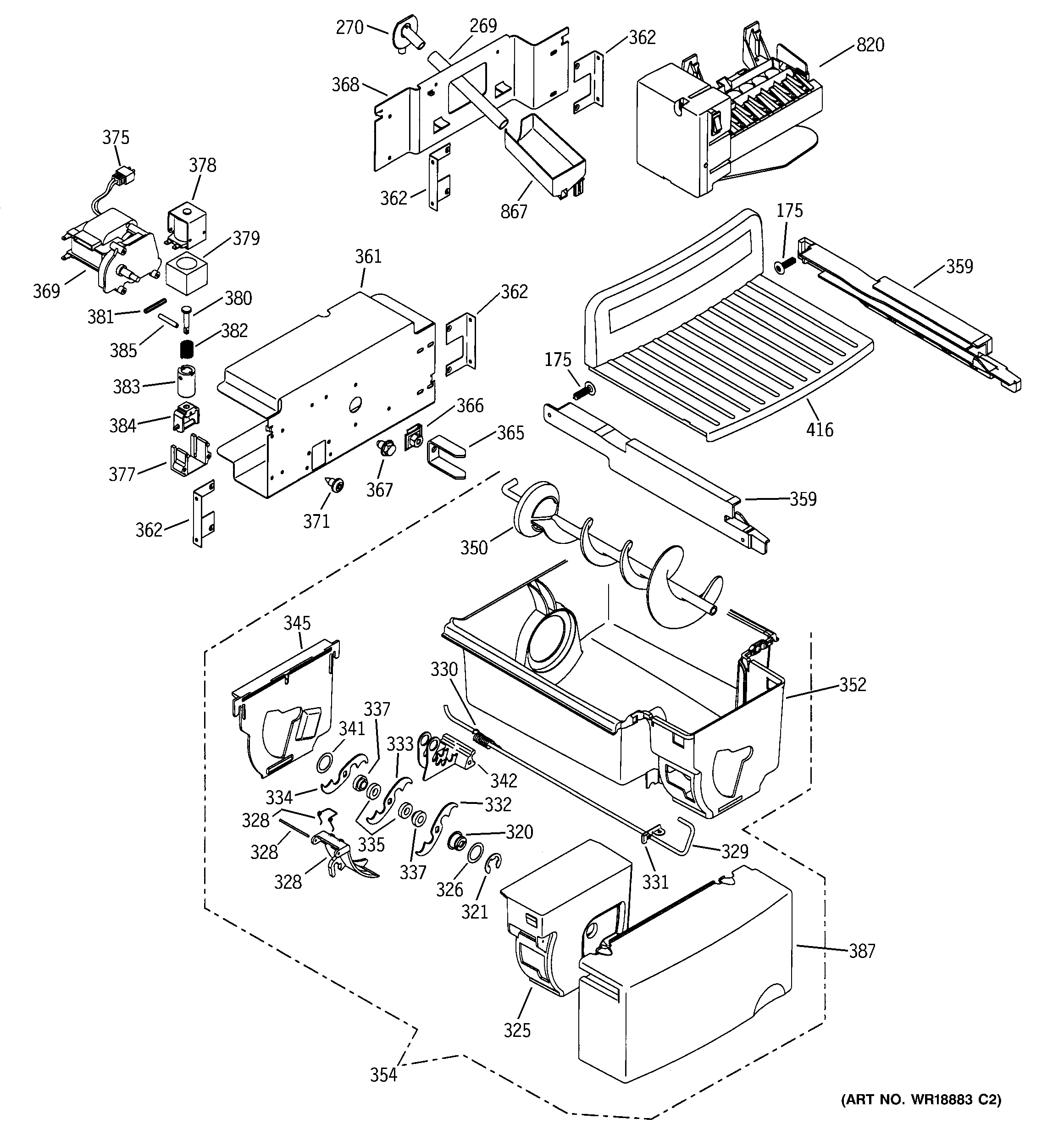 GE PSS27MGMBBB icemaker & dispenser diagram