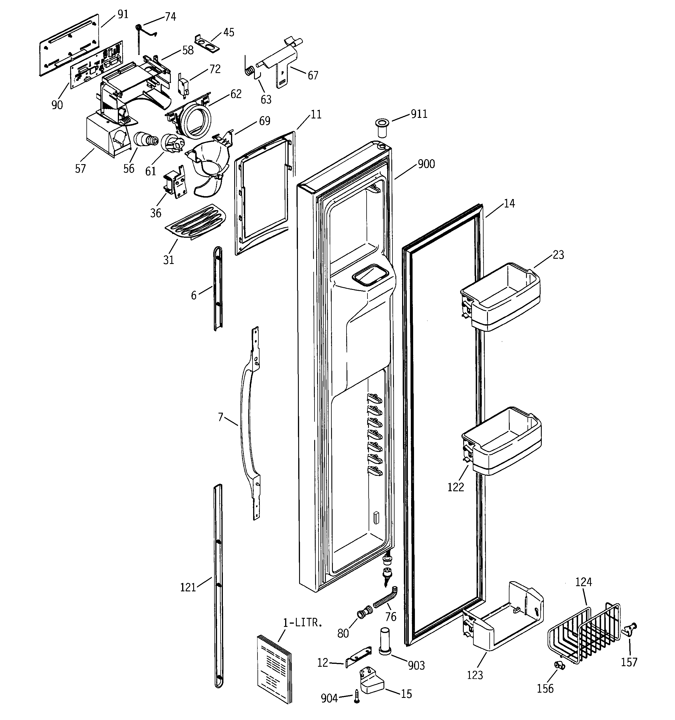 GE GSS25LGMBWW freezer door diagram