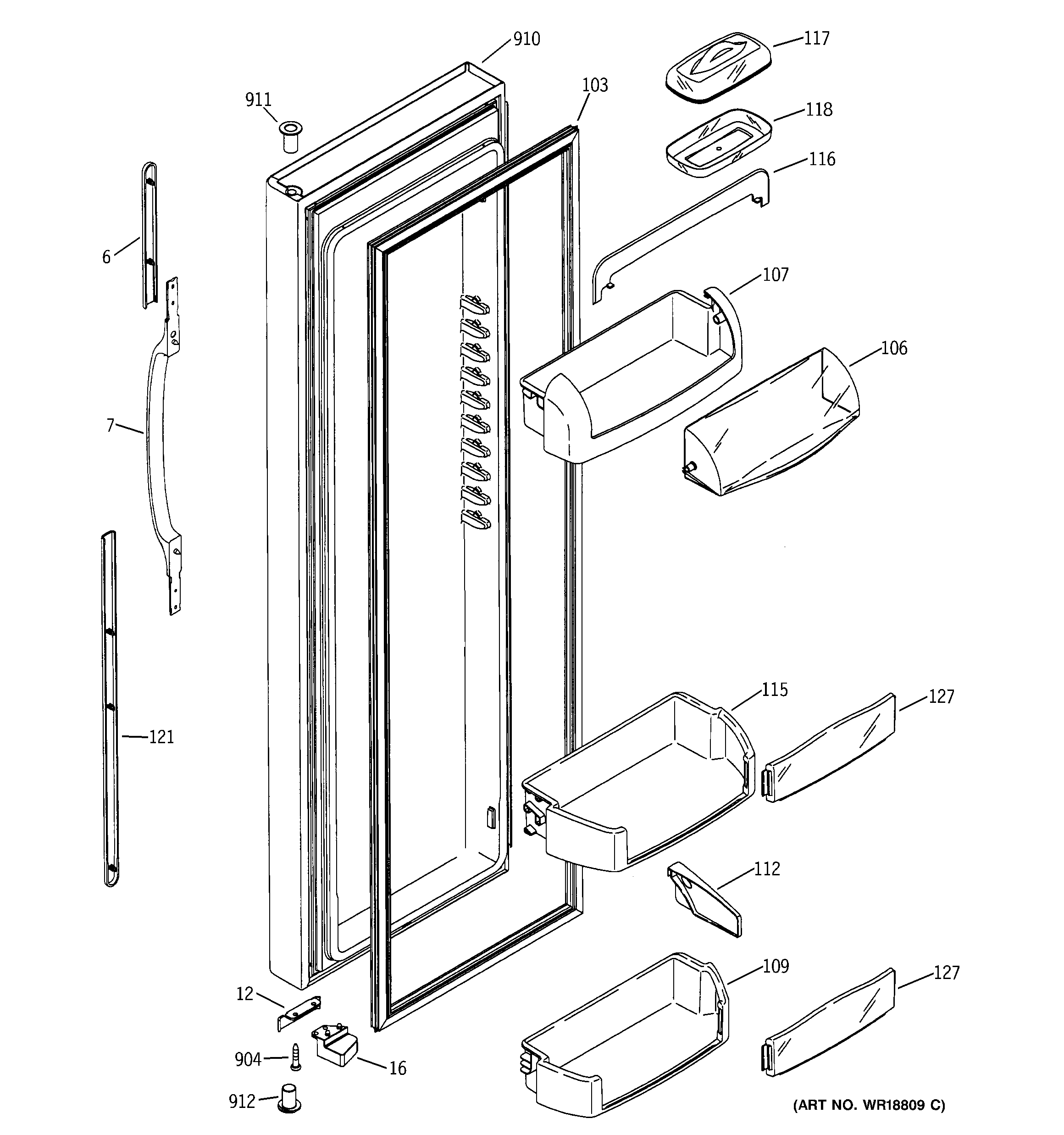 GE GSS25LGMBWW fresh food door diagram