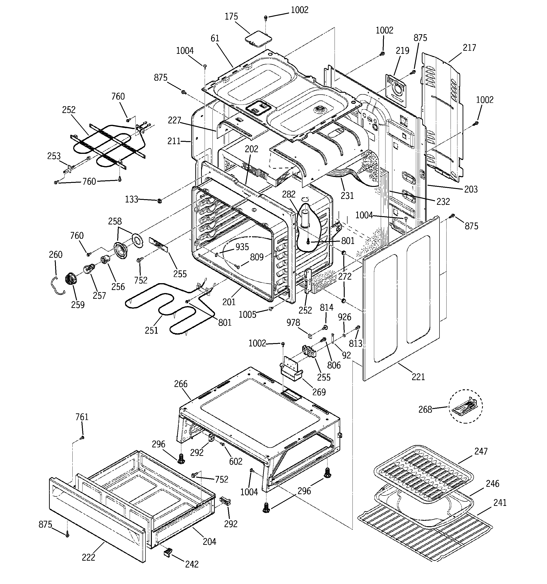 GE JBP35BB1CT body & drawer parts diagram