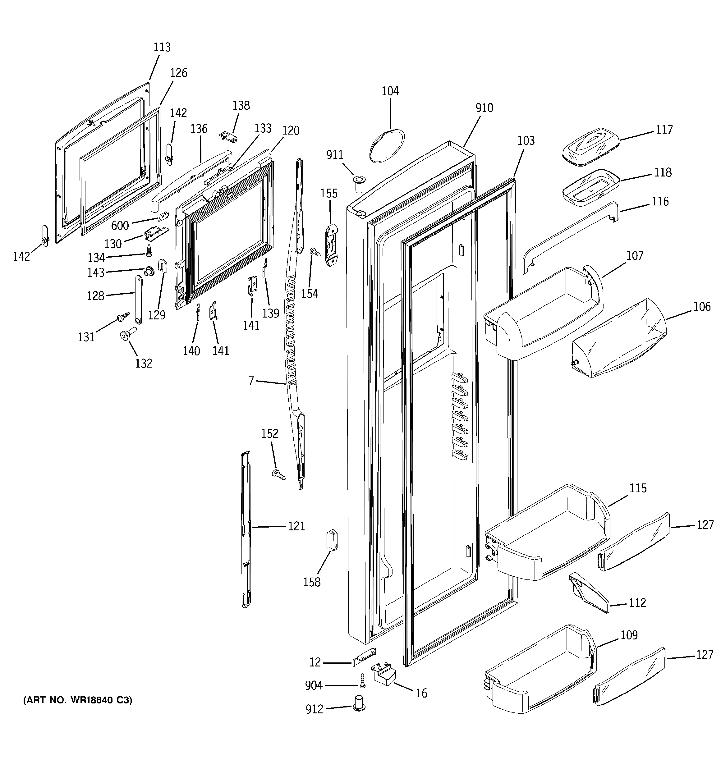 GE PSS29NHMBWW fresh food door diagram