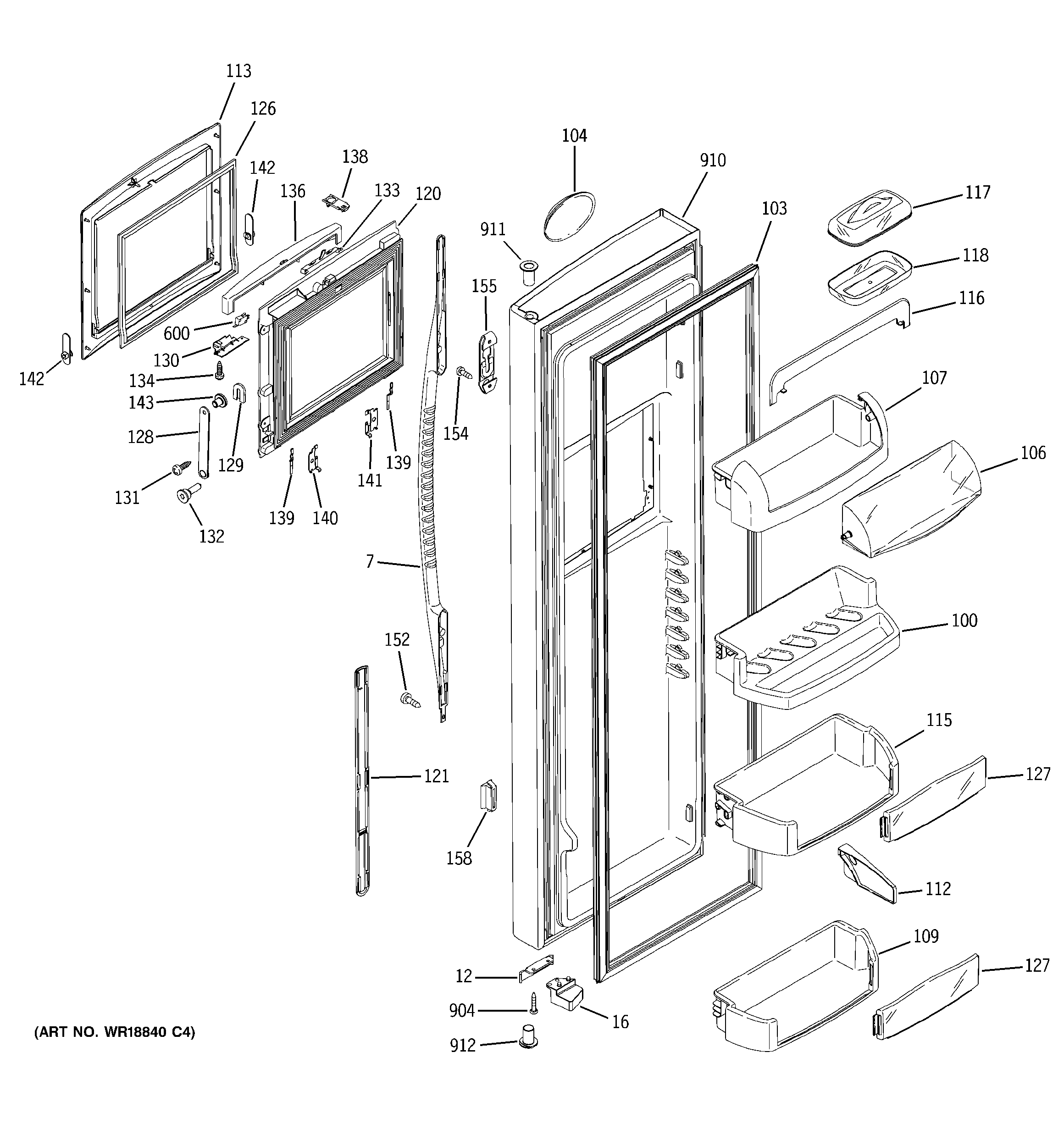 GE PSS27NHMBCC fresh food door diagram