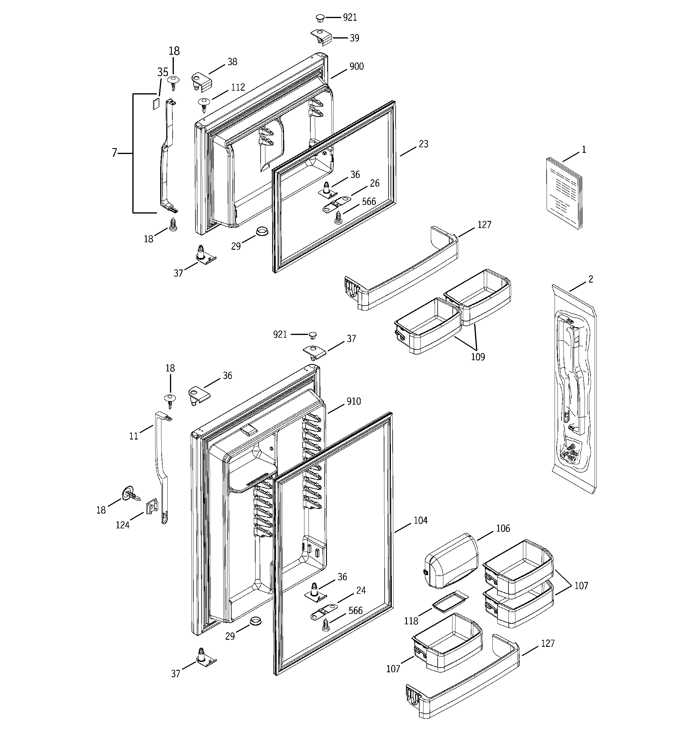 GE GTS19ZBMARWW doors diagram