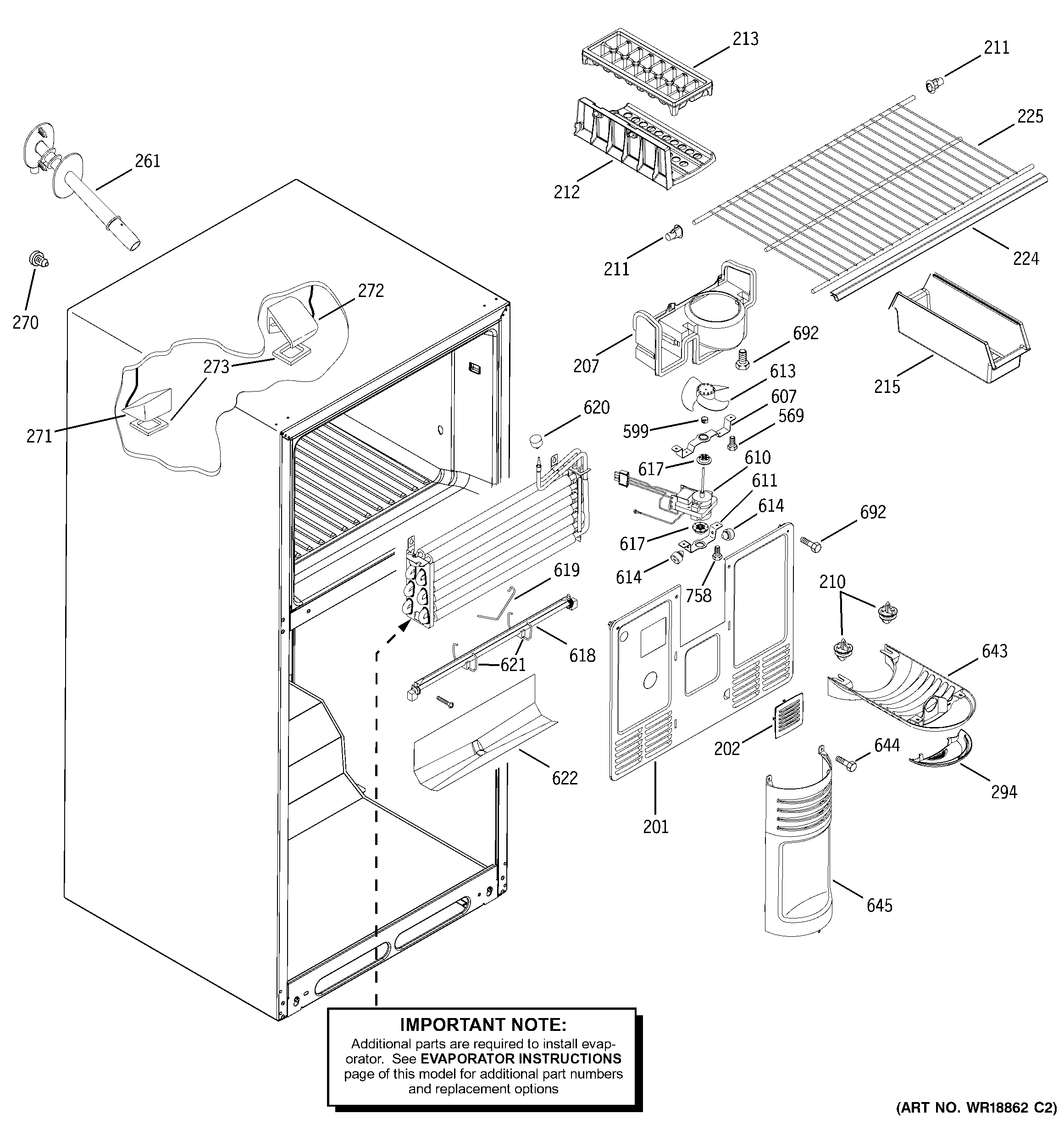GE GTS19ZBMARWW freezer section diagram