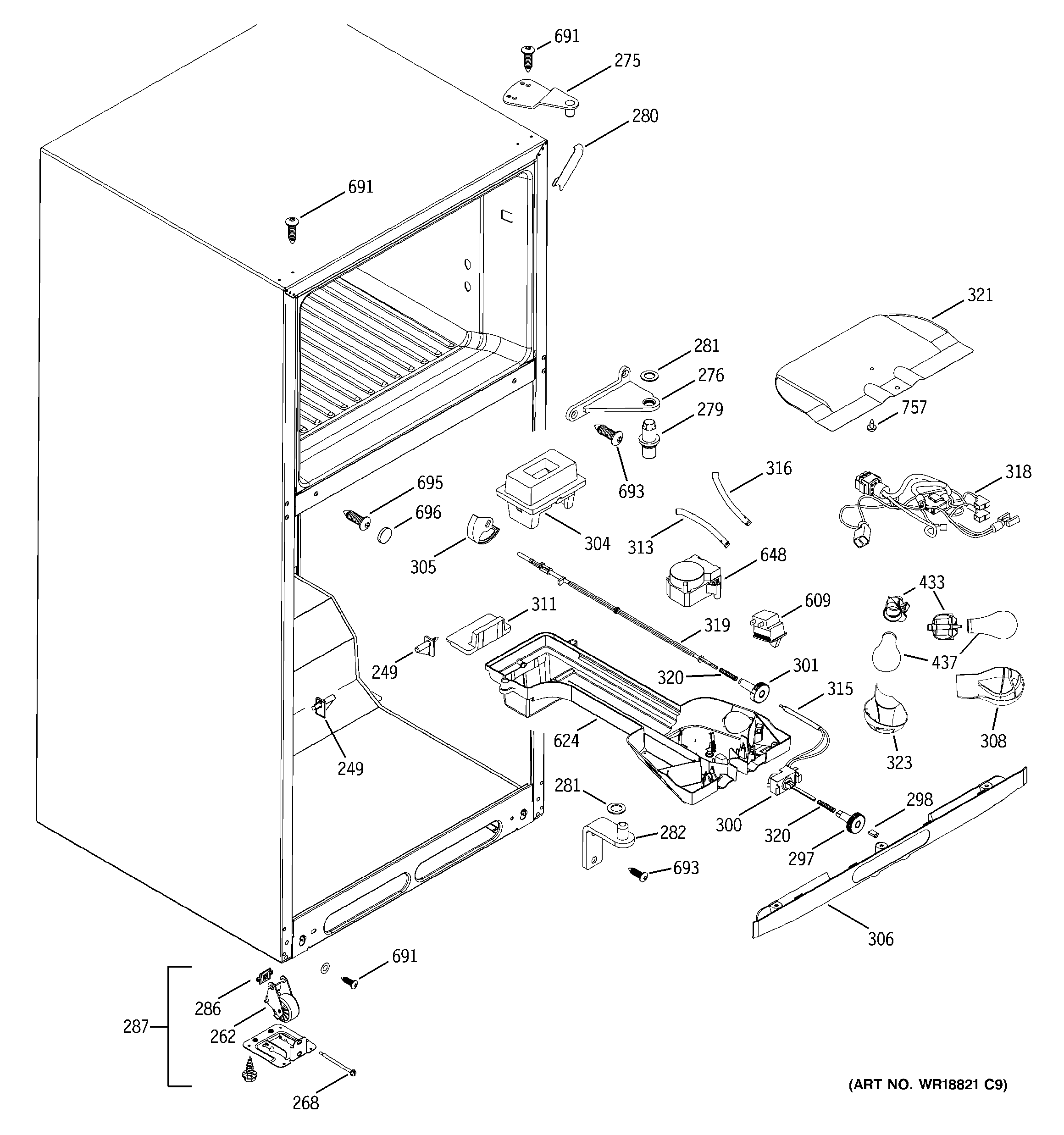GE GTS19ZBMARWW fresh food section diagram
