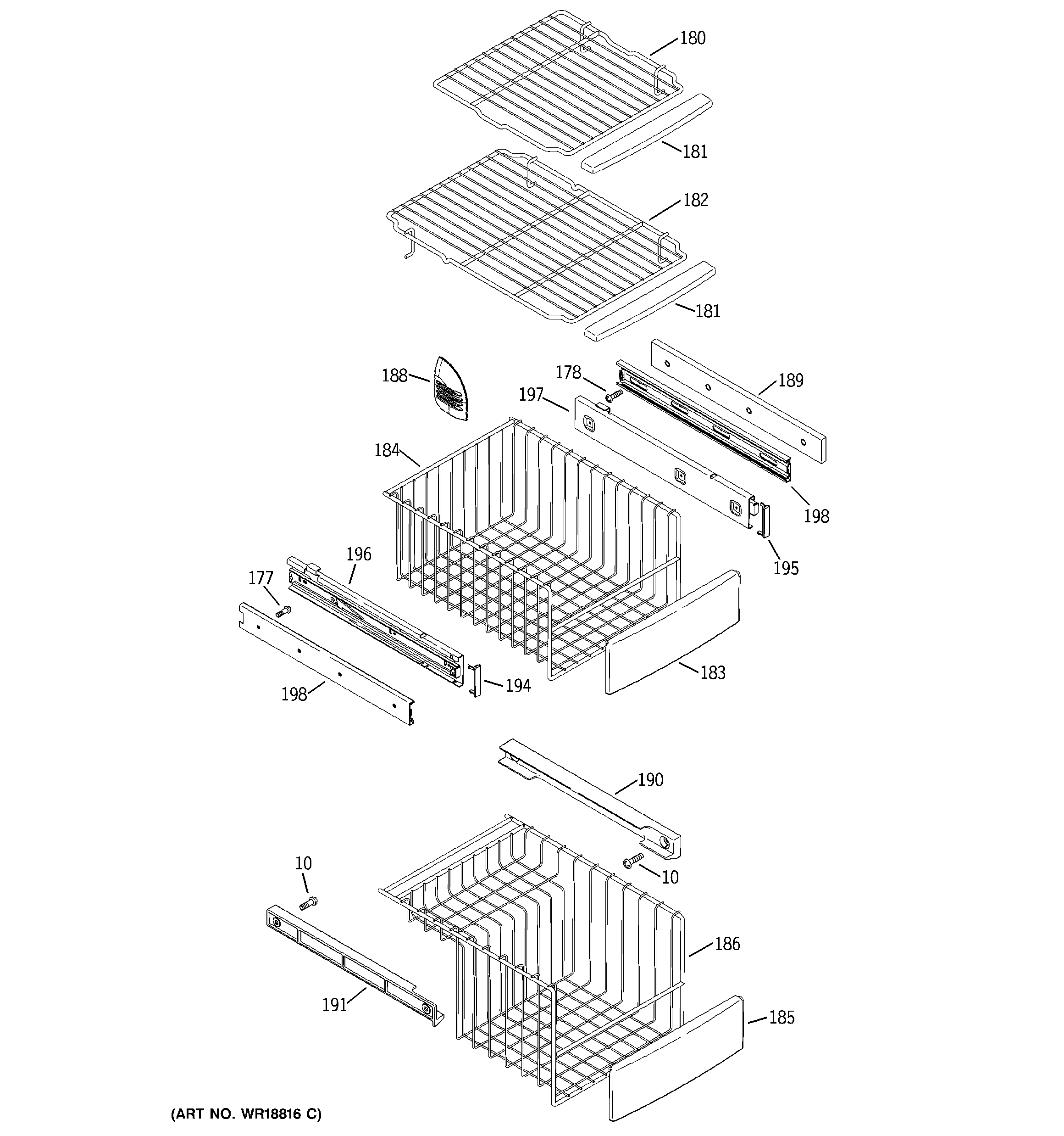 GE PSS27SGMBBS freezer shelves diagram