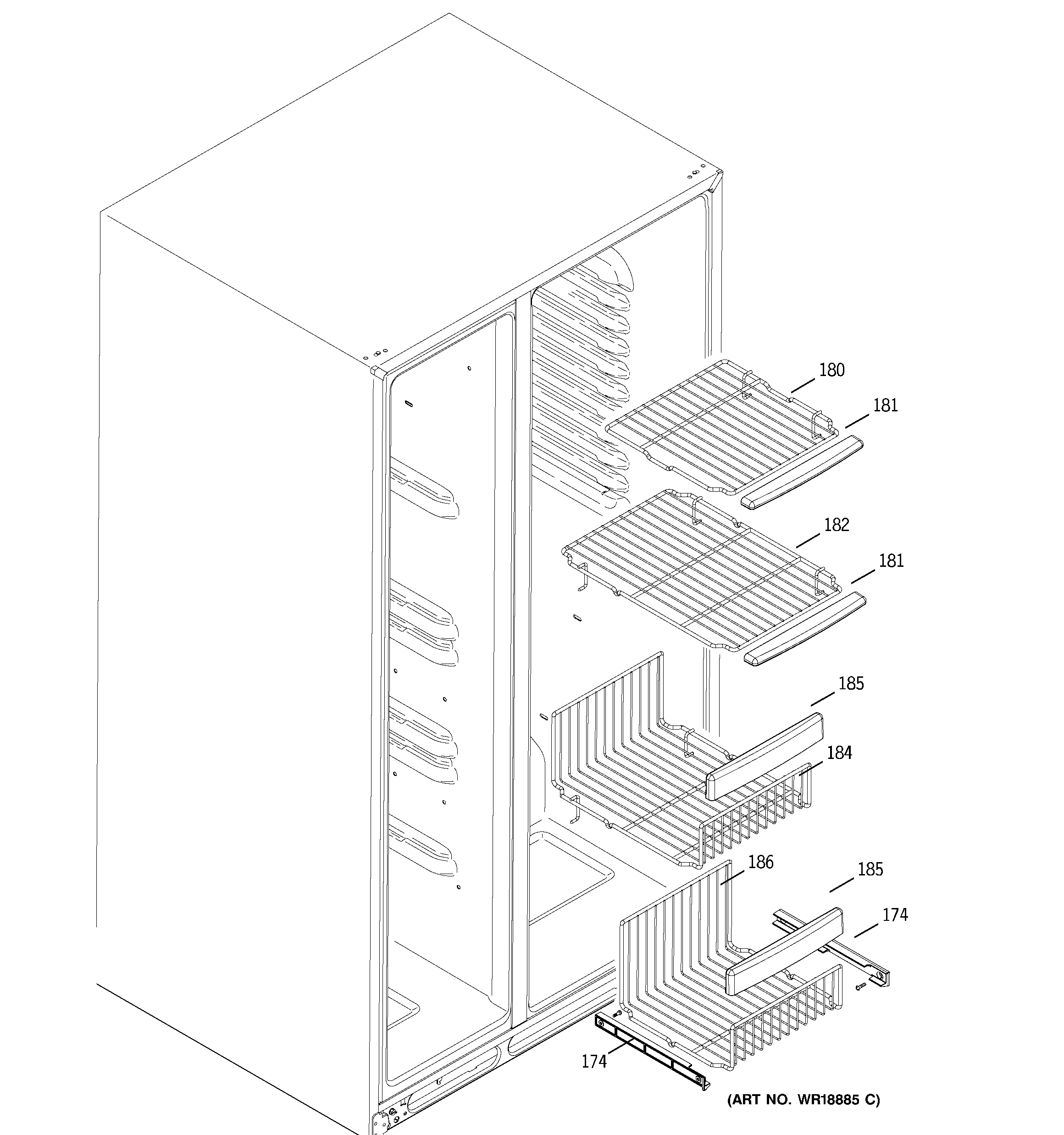 GE GSS25PGMBCC freezer shelves diagram