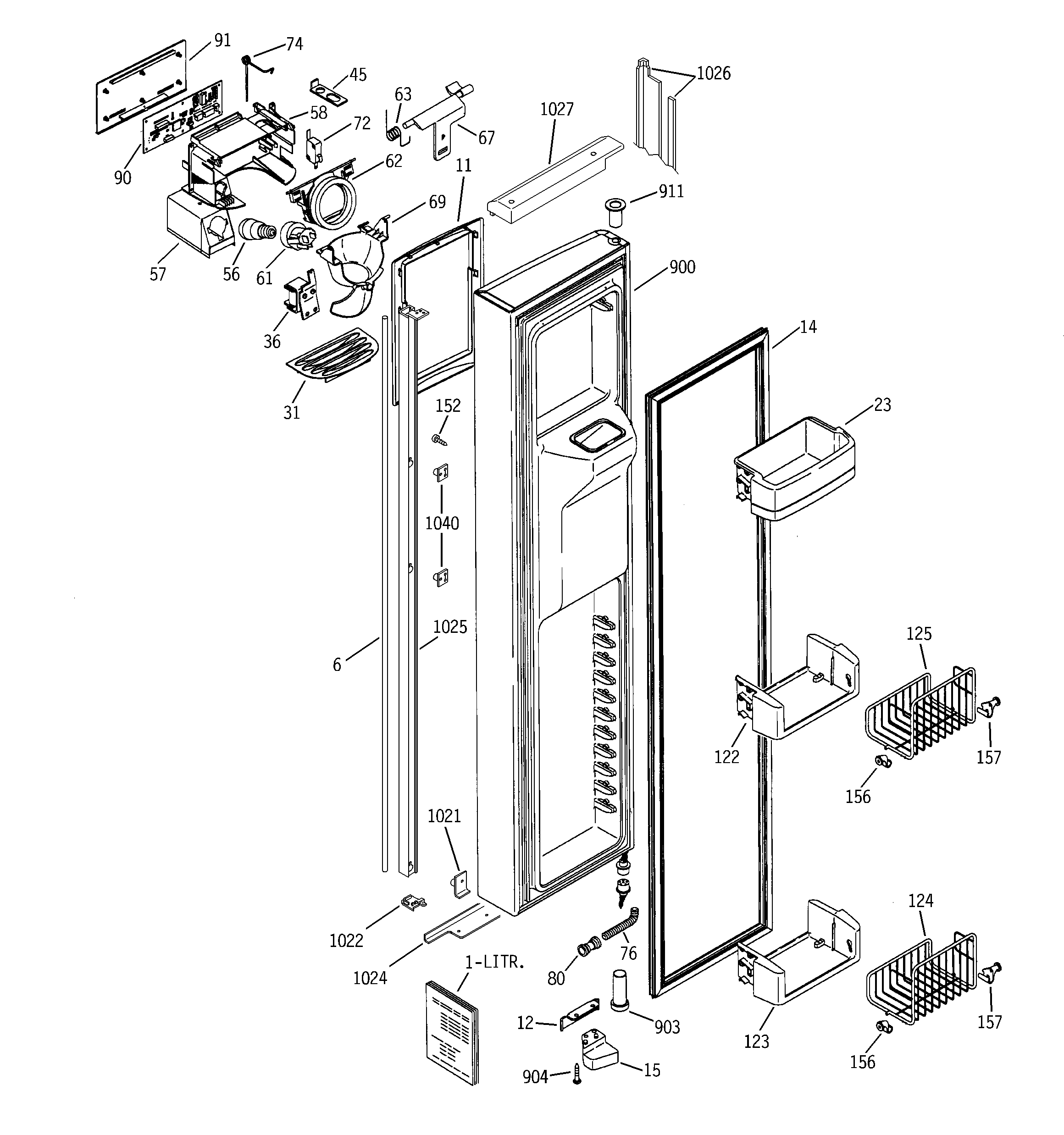 GE PSI23NGMBWW freezer door diagram