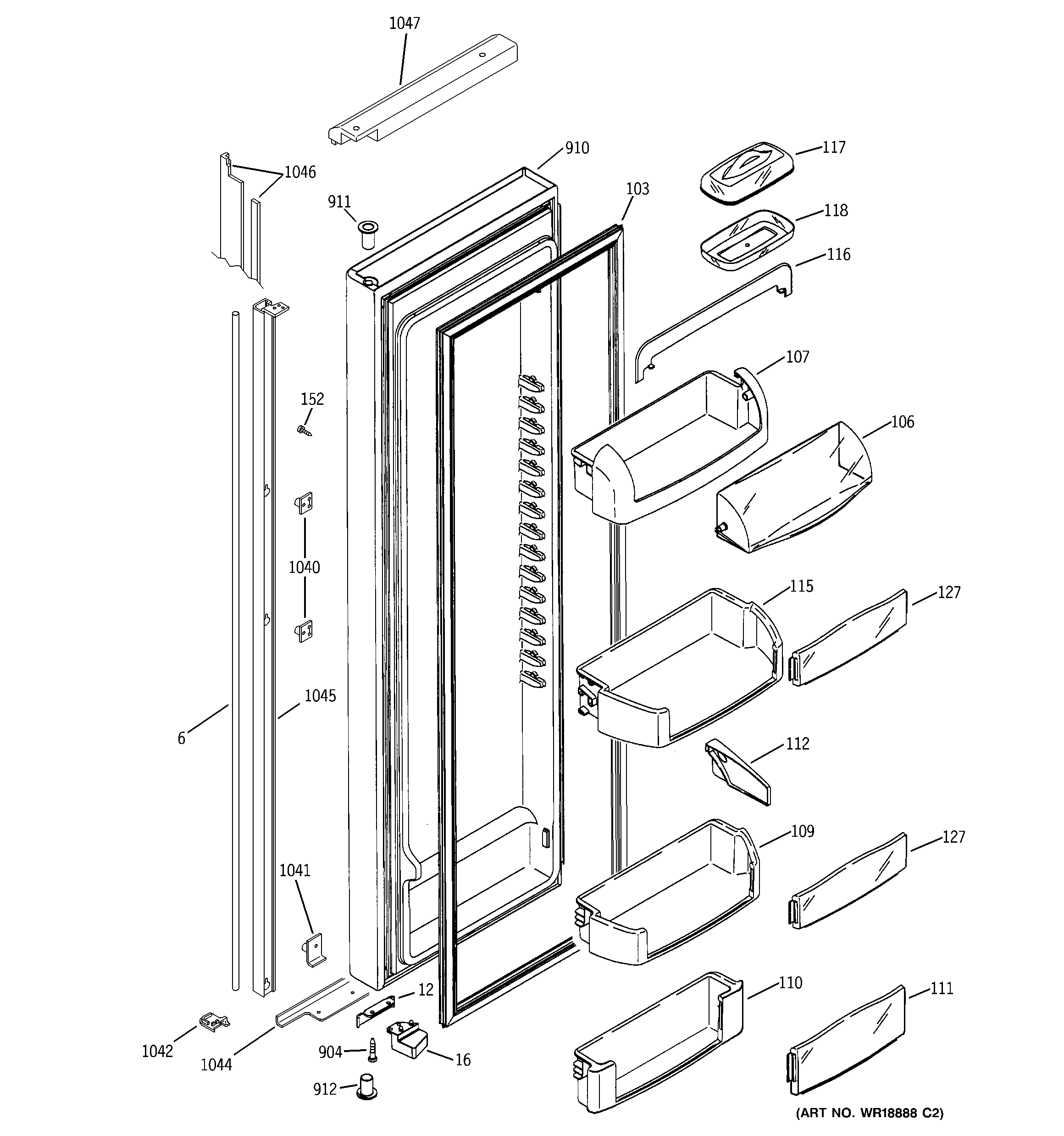 GE PSI23NGMBWW fresh food door diagram