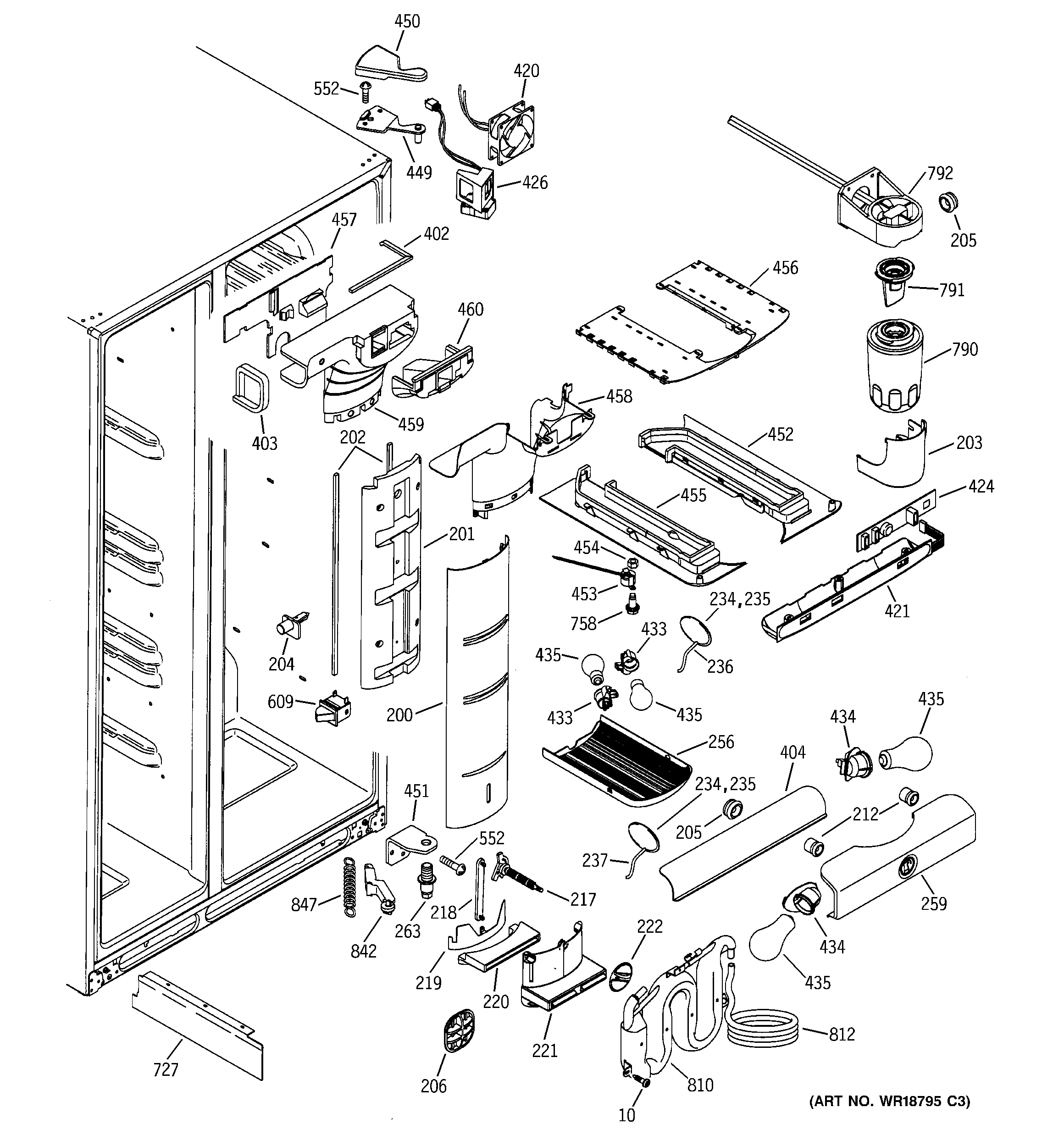 GE PSI23NGMBWW fresh food section diagram