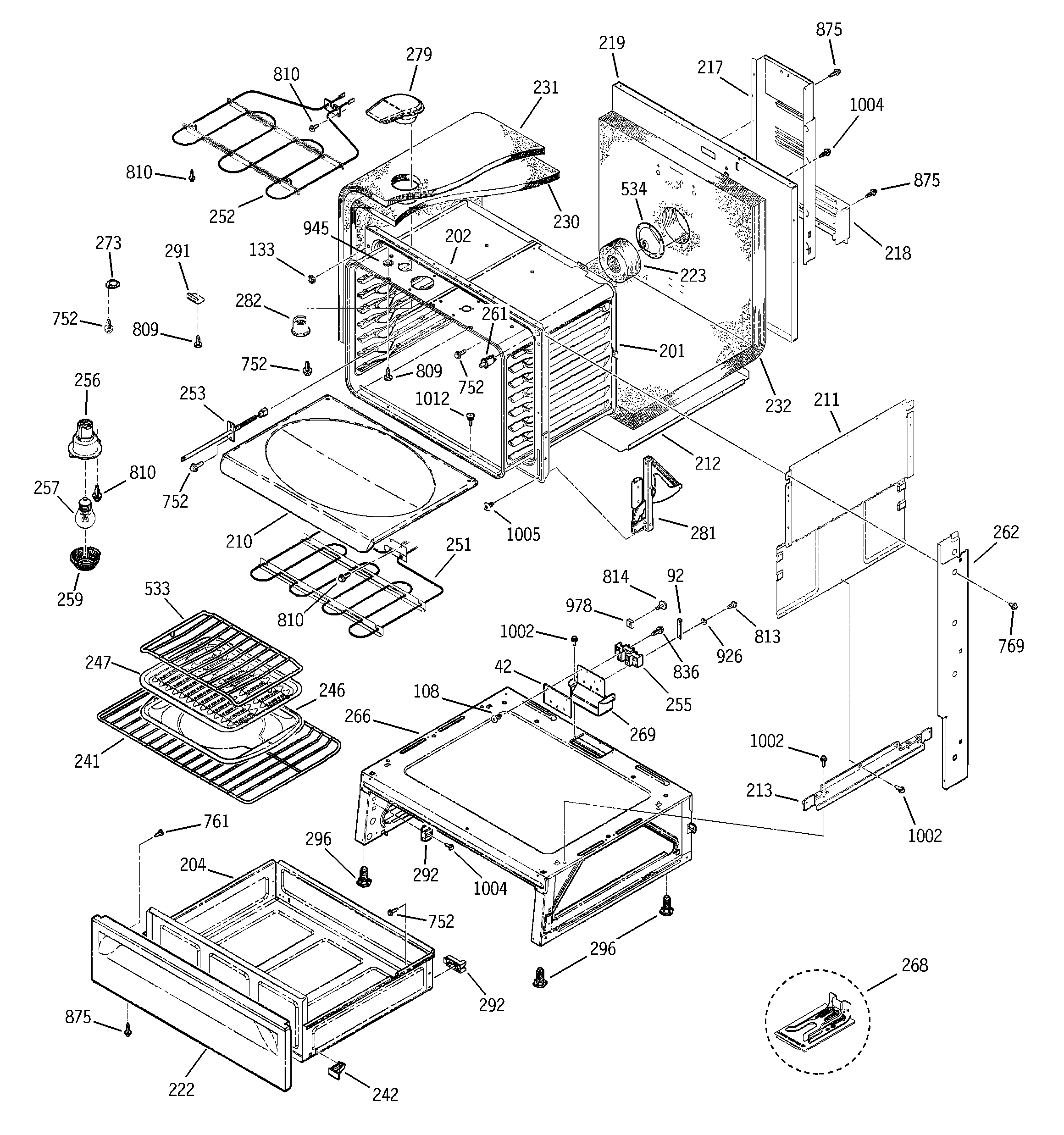GE JSP56CD2CC body & drawer parts diagram
