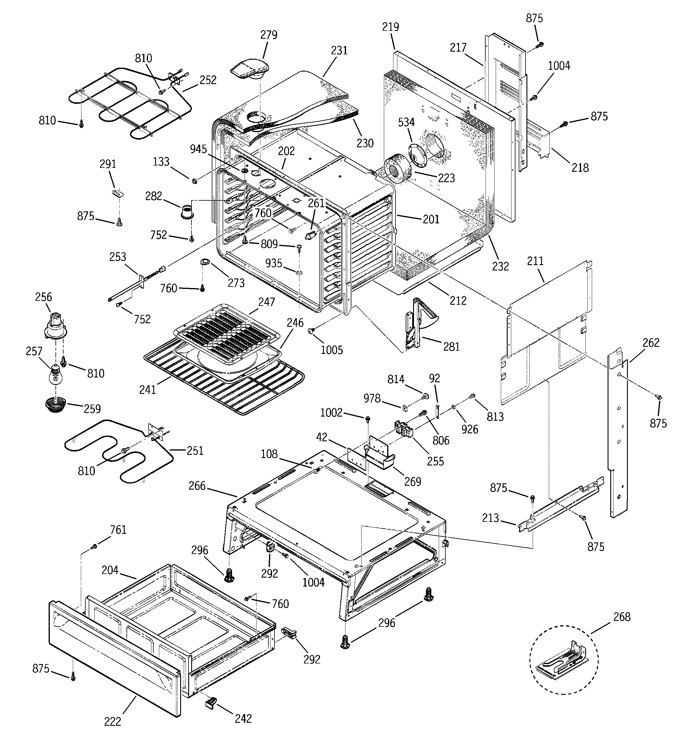 GE JSP46BD2BB body & drawer parts diagram