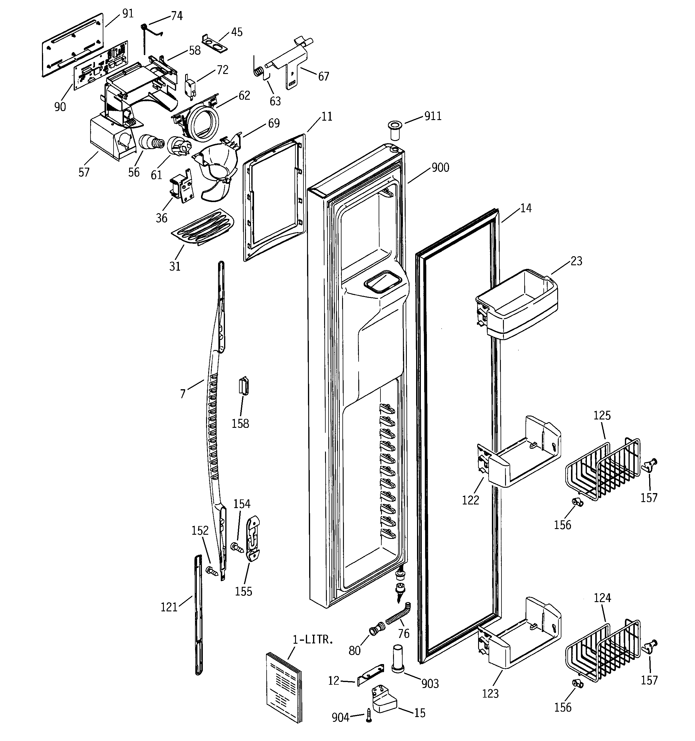 GE PSC21MGMBWW freezer door diagram