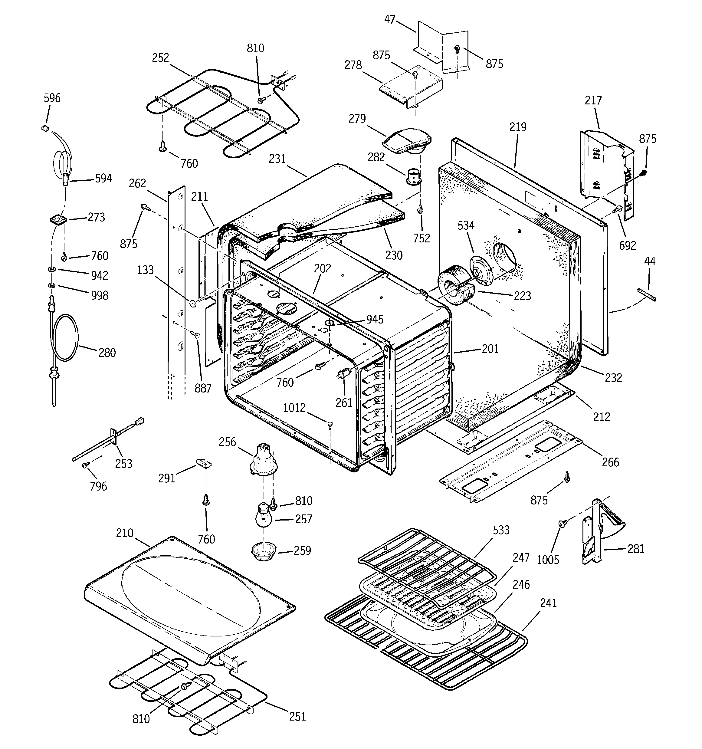 GE ZET757WA5WW upper body diagram