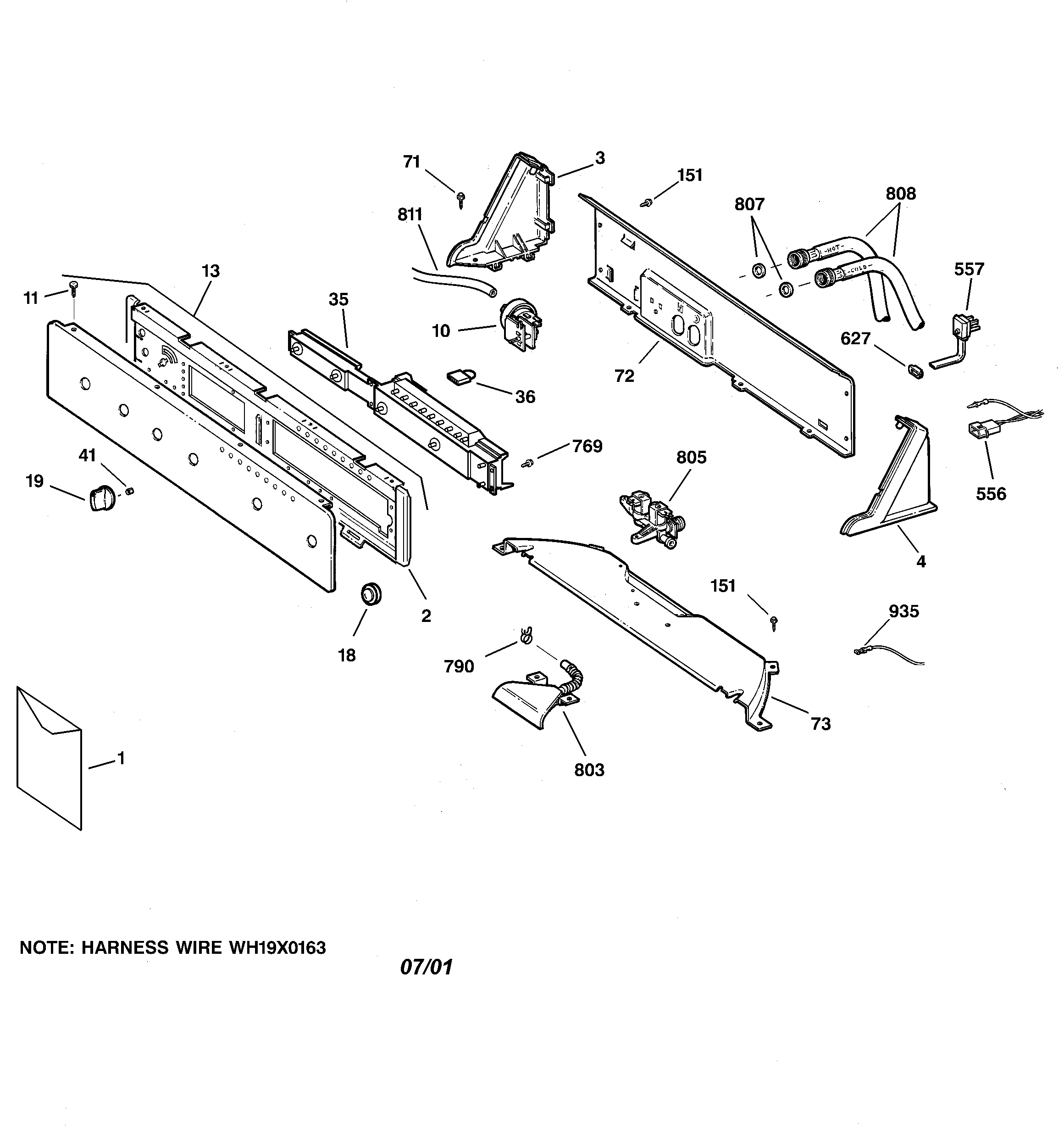 GE WCSE4160B0WW controls & backsplash diagram