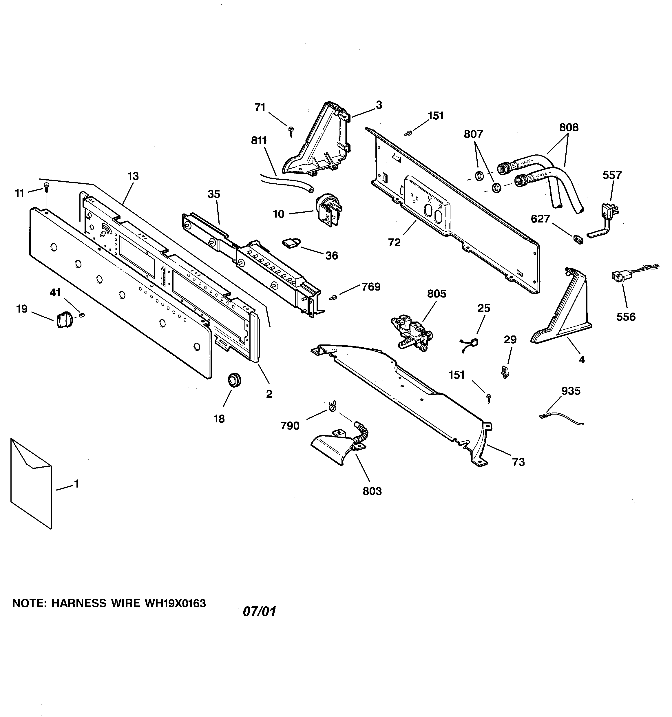 GE WWSE5200B0WW controls & backsplash diagram