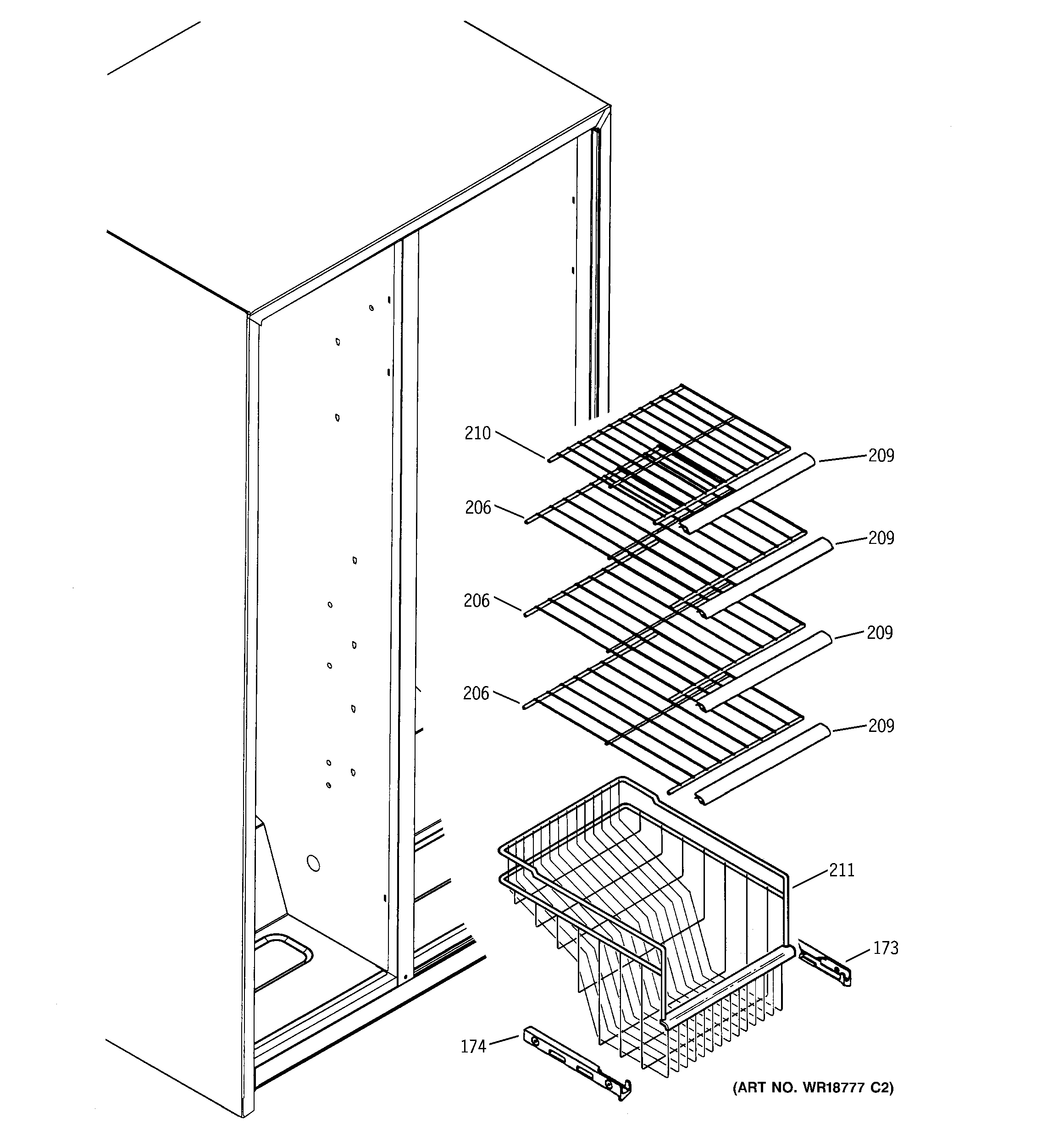 GE GSS25SGMBBS freezer shelves diagram