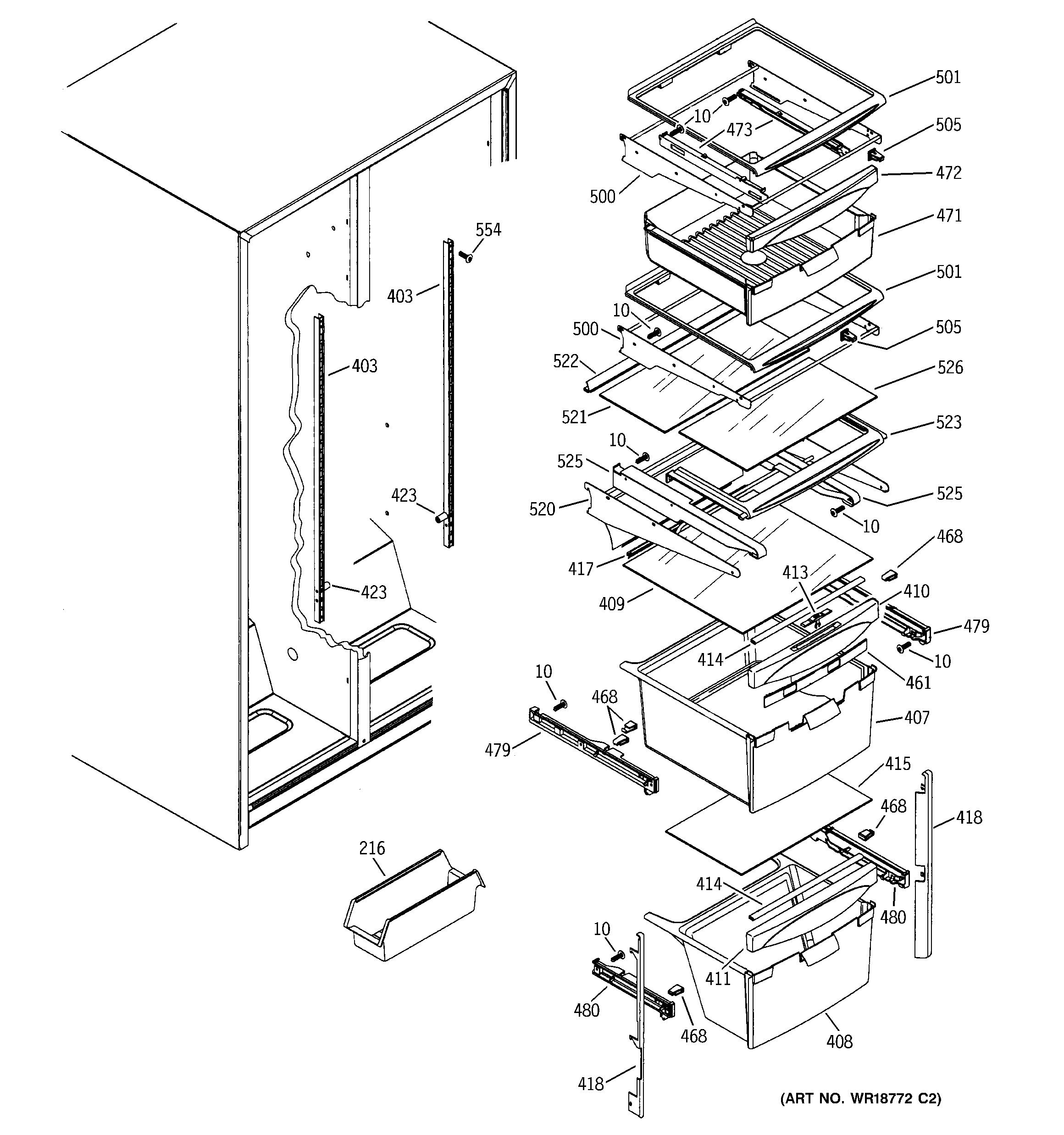 GE GSS25SGMBBS fresh food shelves diagram