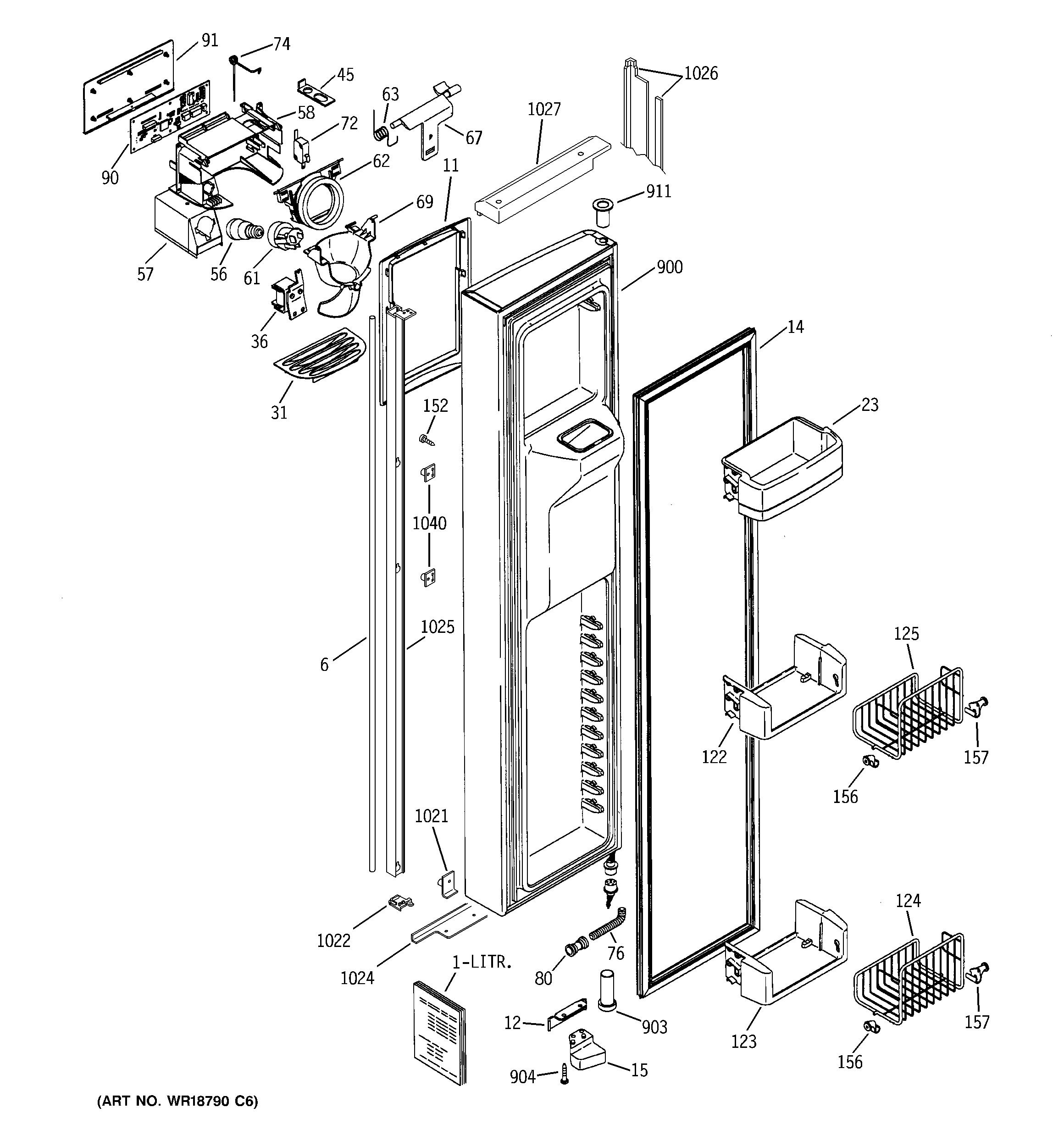 GE PSI23MGMBCC freezer door diagram