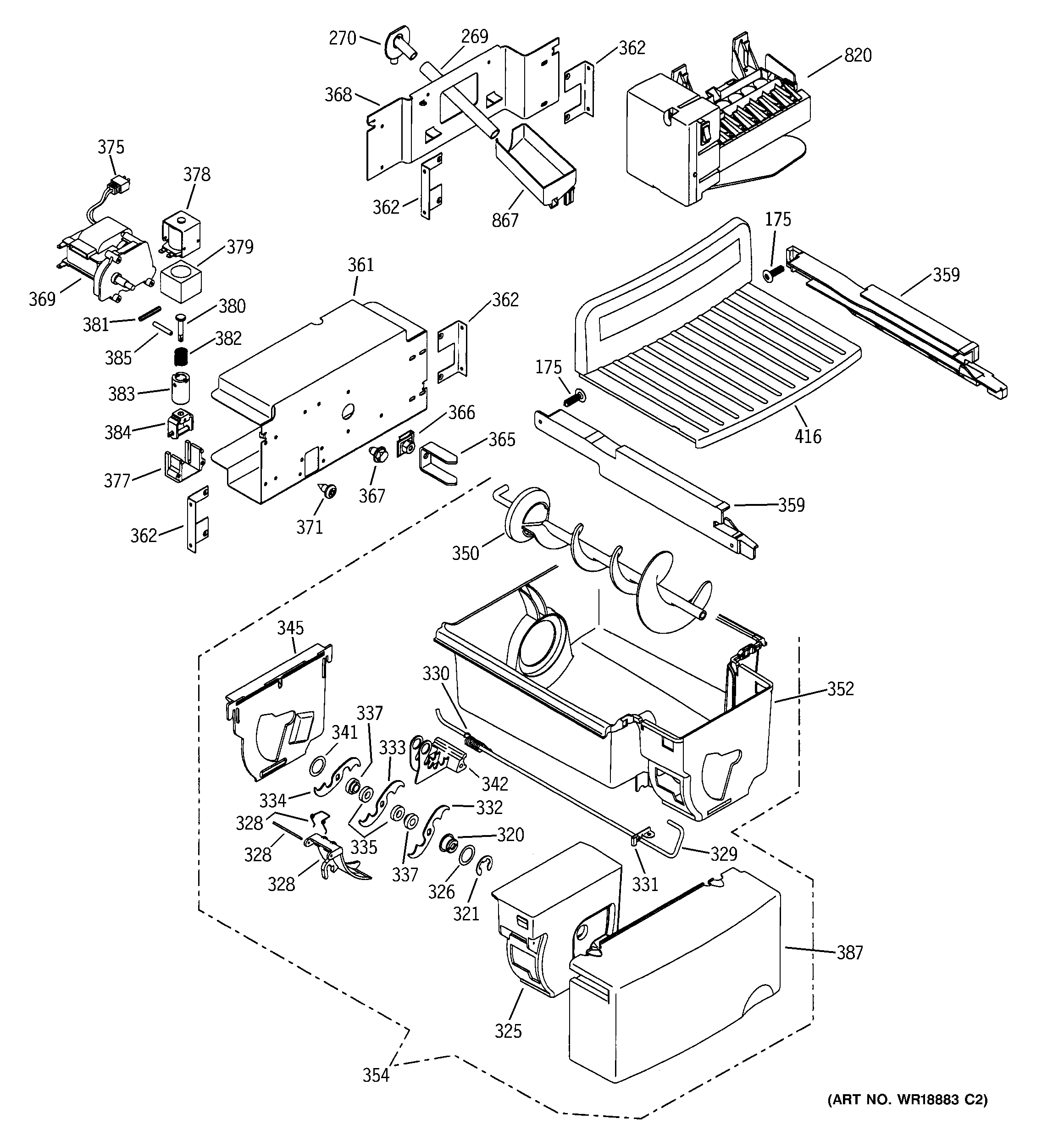 GE PSI23MGMBCC icemaker & dispenser diagram