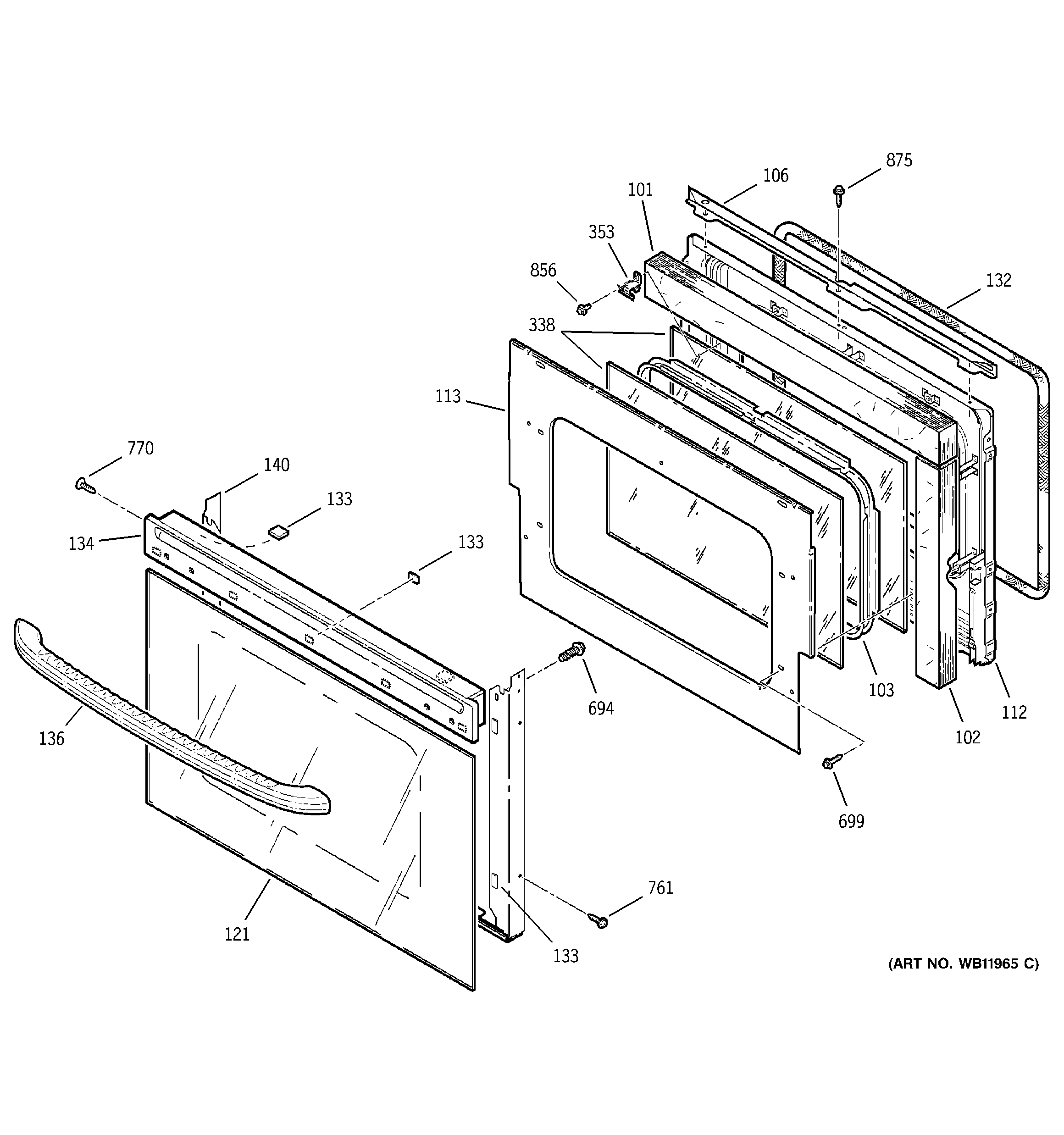 GE JTP45BA5BB door diagram