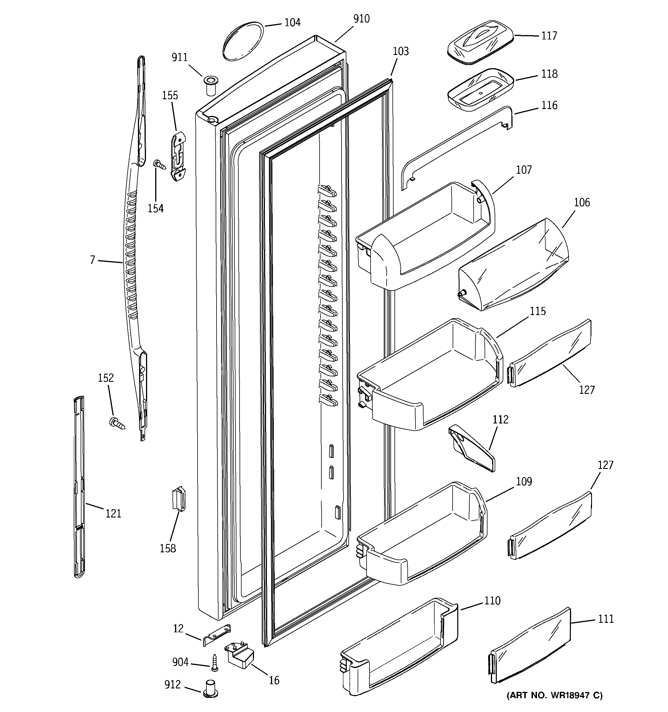 GE PSC23NGMBBB fresh food door diagram