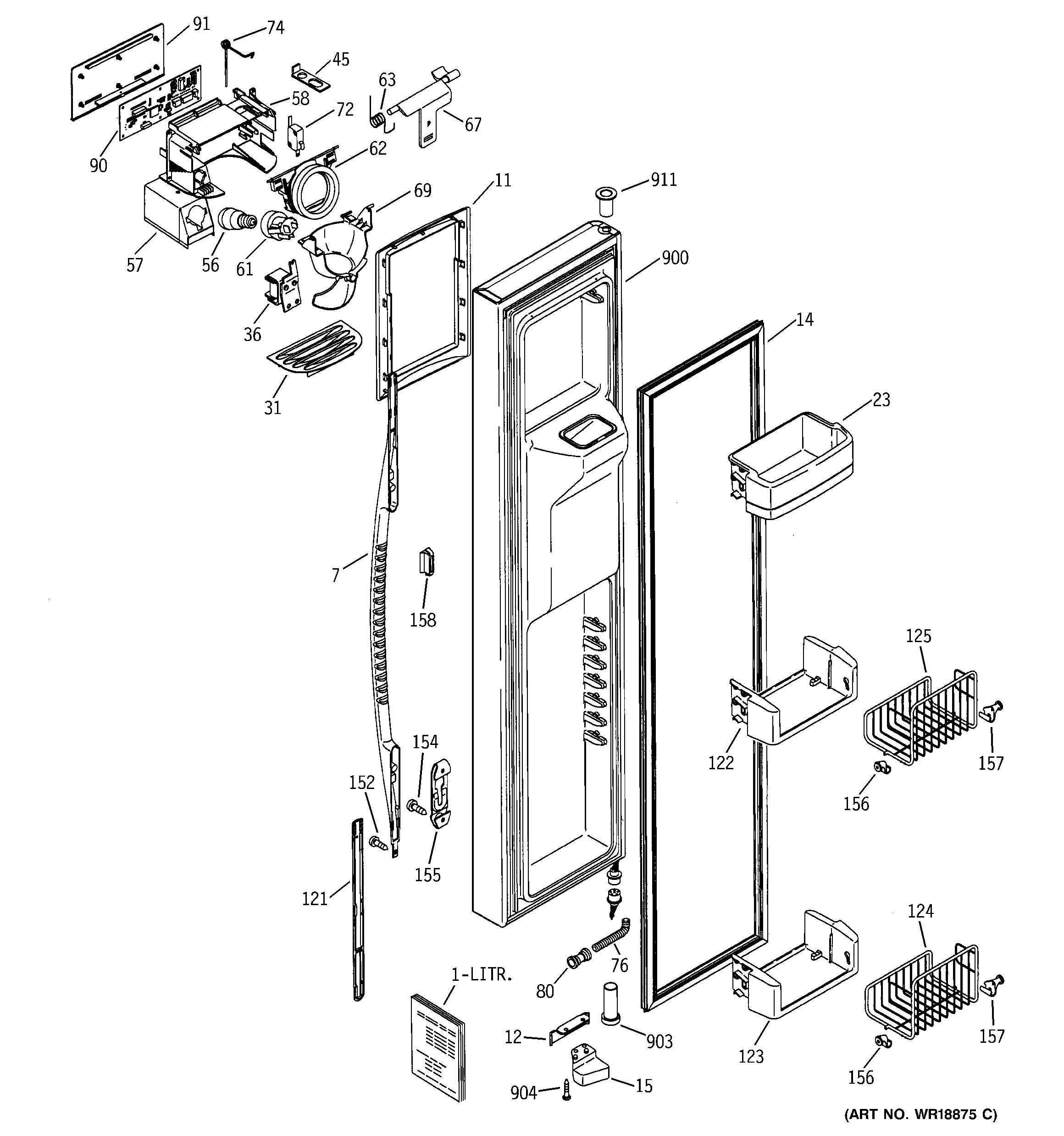 GE PSC23NHMBBB freezer door diagram