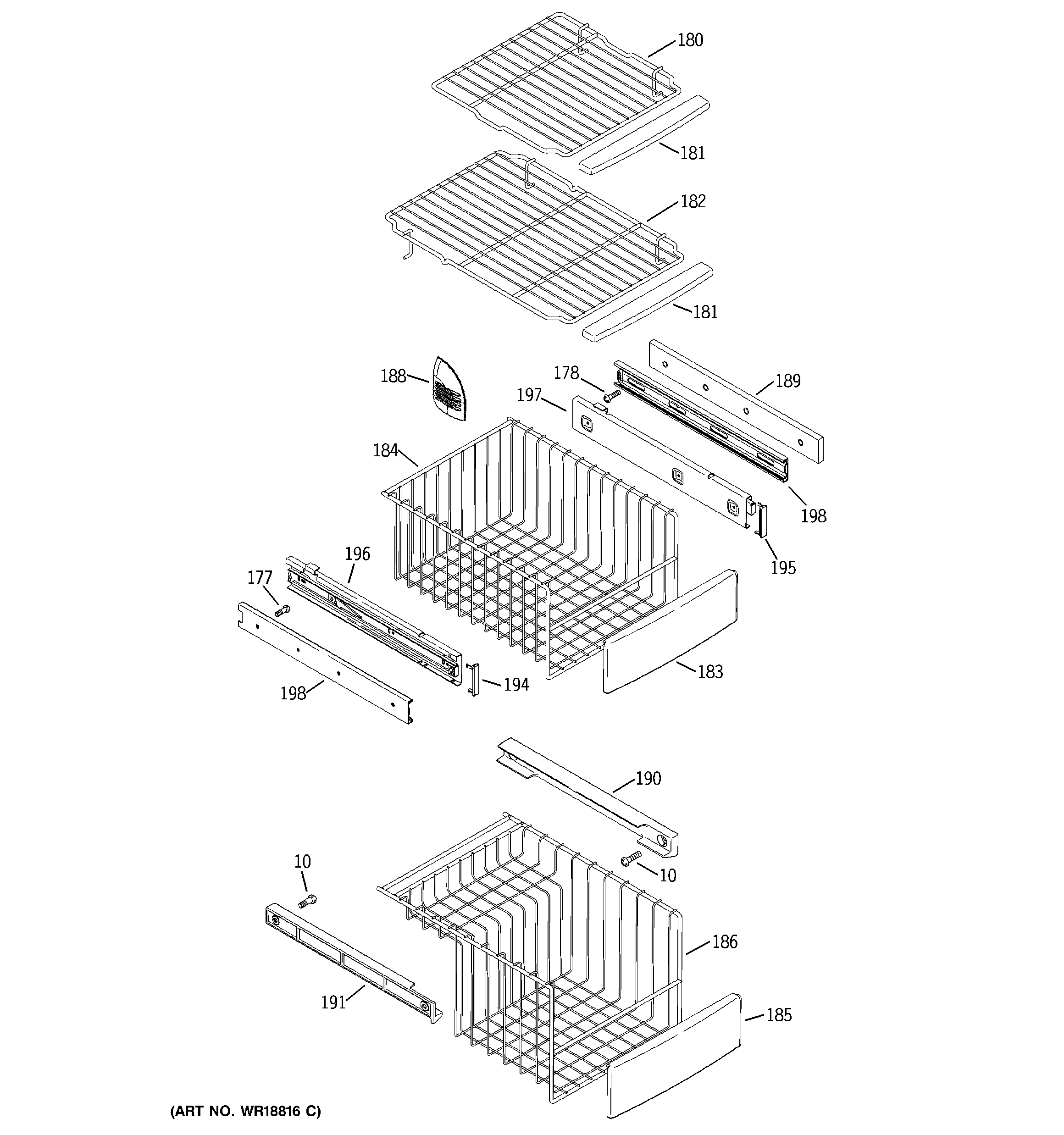 GE PSC23NHMBBB freezer shelves diagram