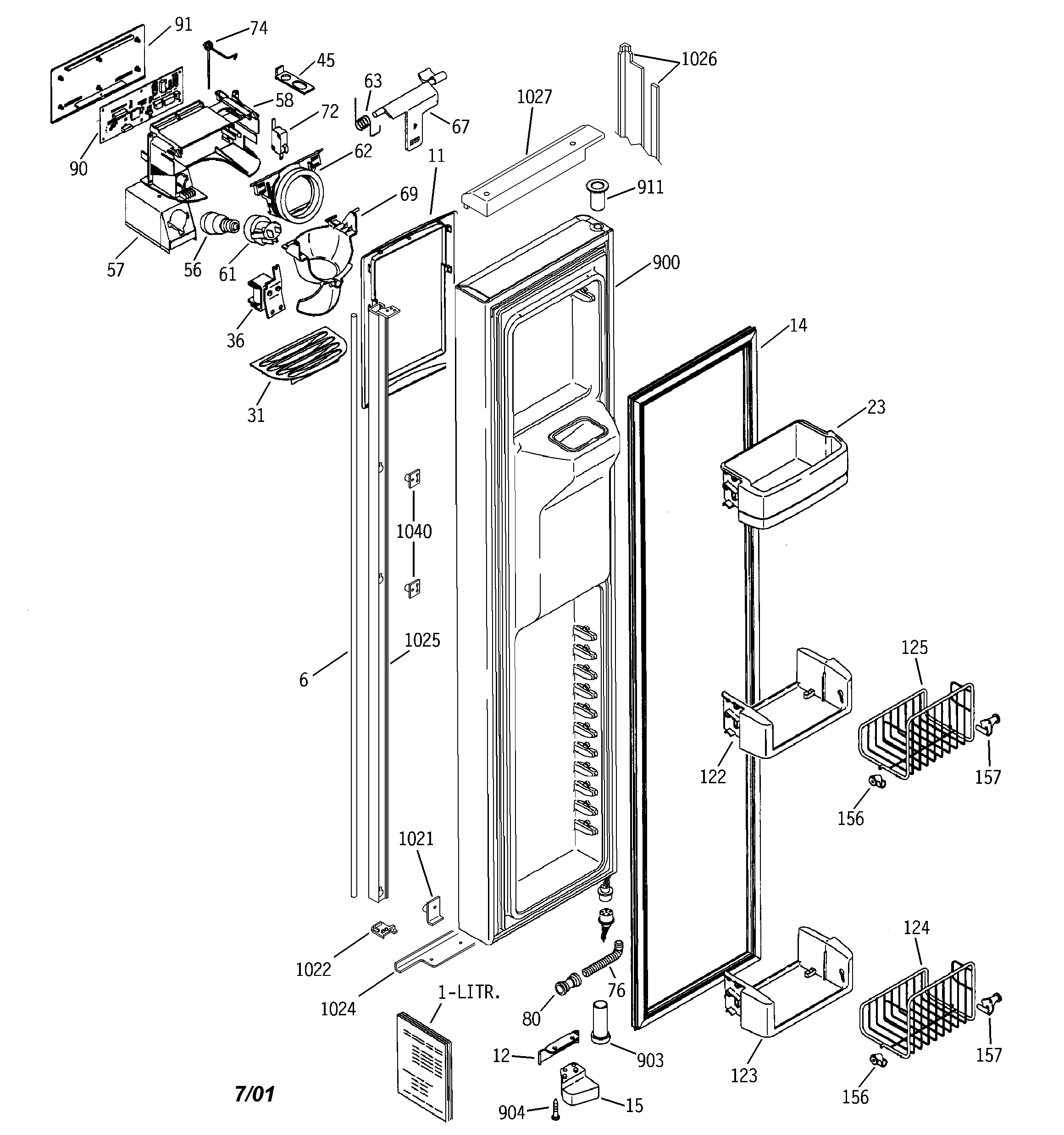 GE PSI21MGMBCC freezer door diagram