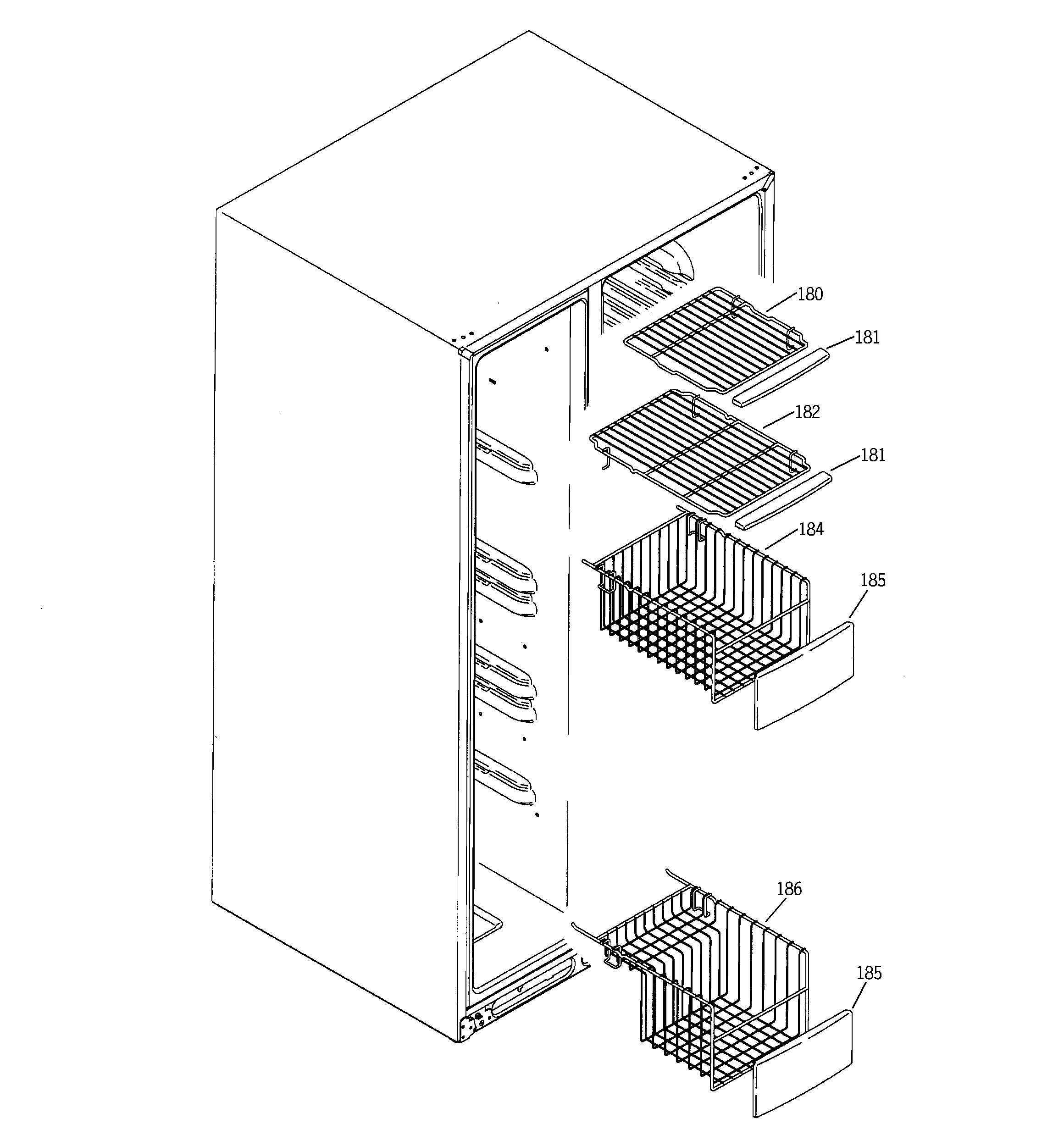 GE PSI23MCMACC freezer shelves diagram