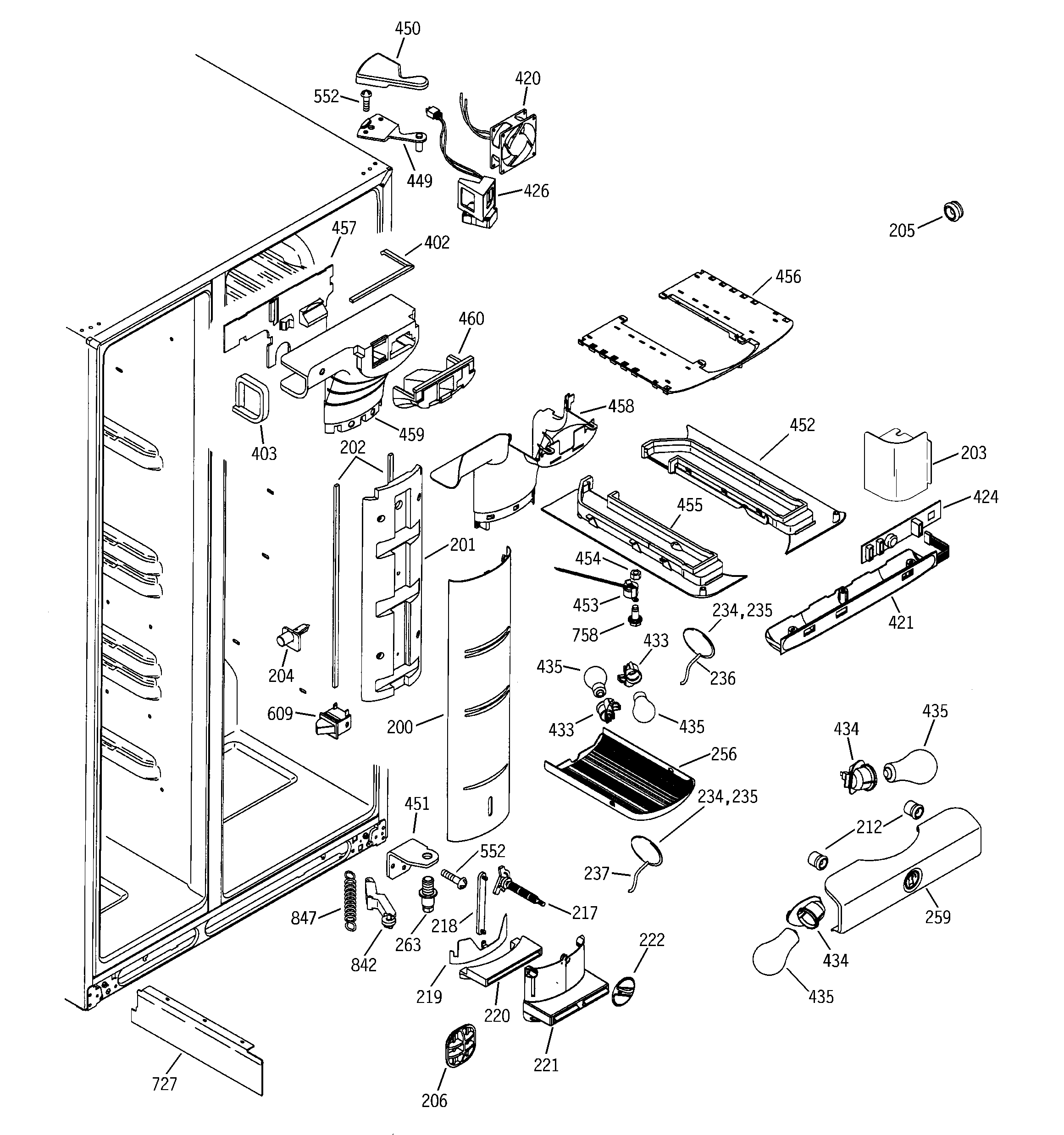 GE PSI23MCMACC fresh food section diagram