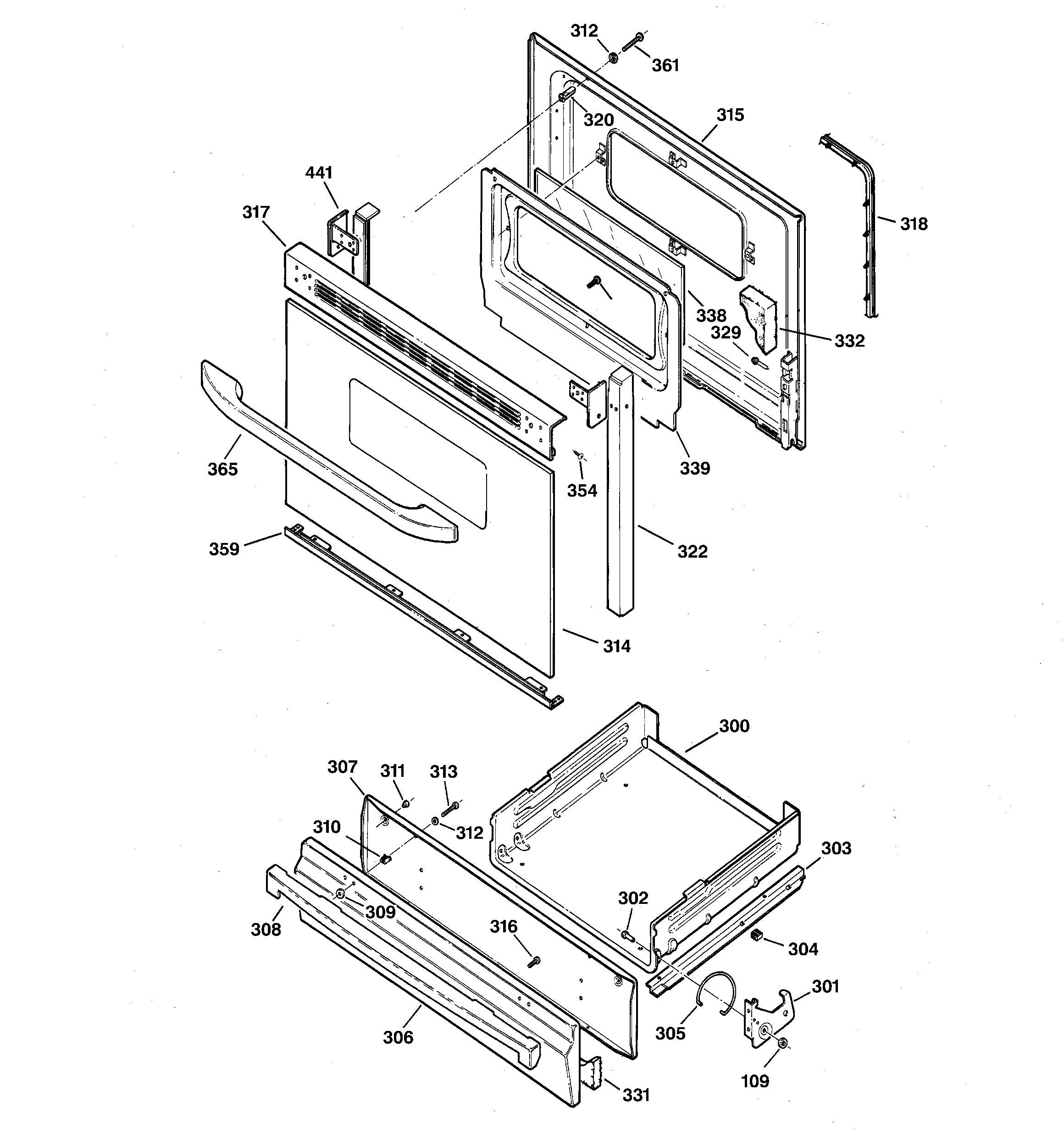 GE JGBC20WEA3WW door & drawer parts diagram