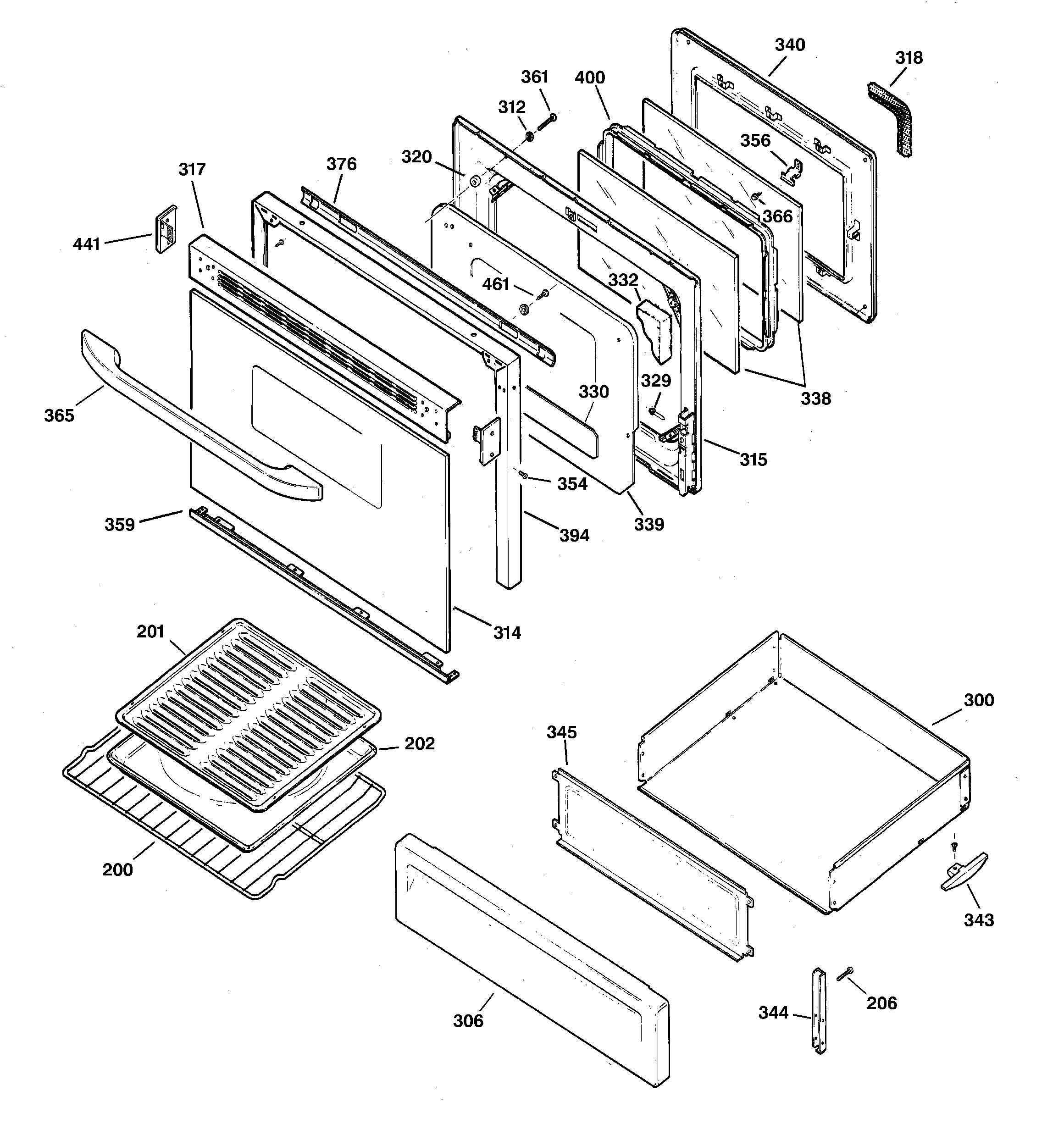 GE JGBP35DED1WW door & drawer parts diagram