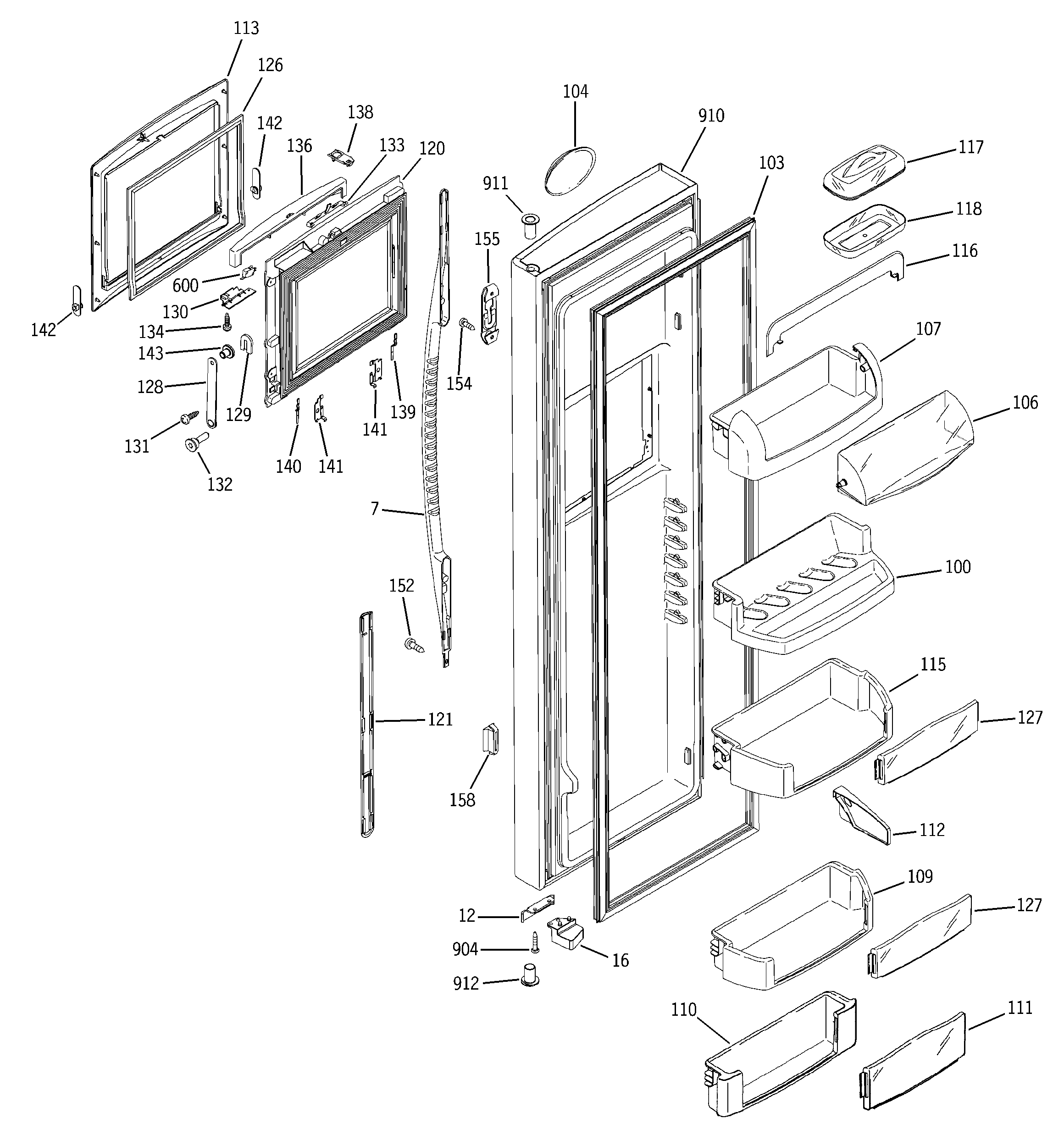 GE PSC23NHMABB fresh food door diagram