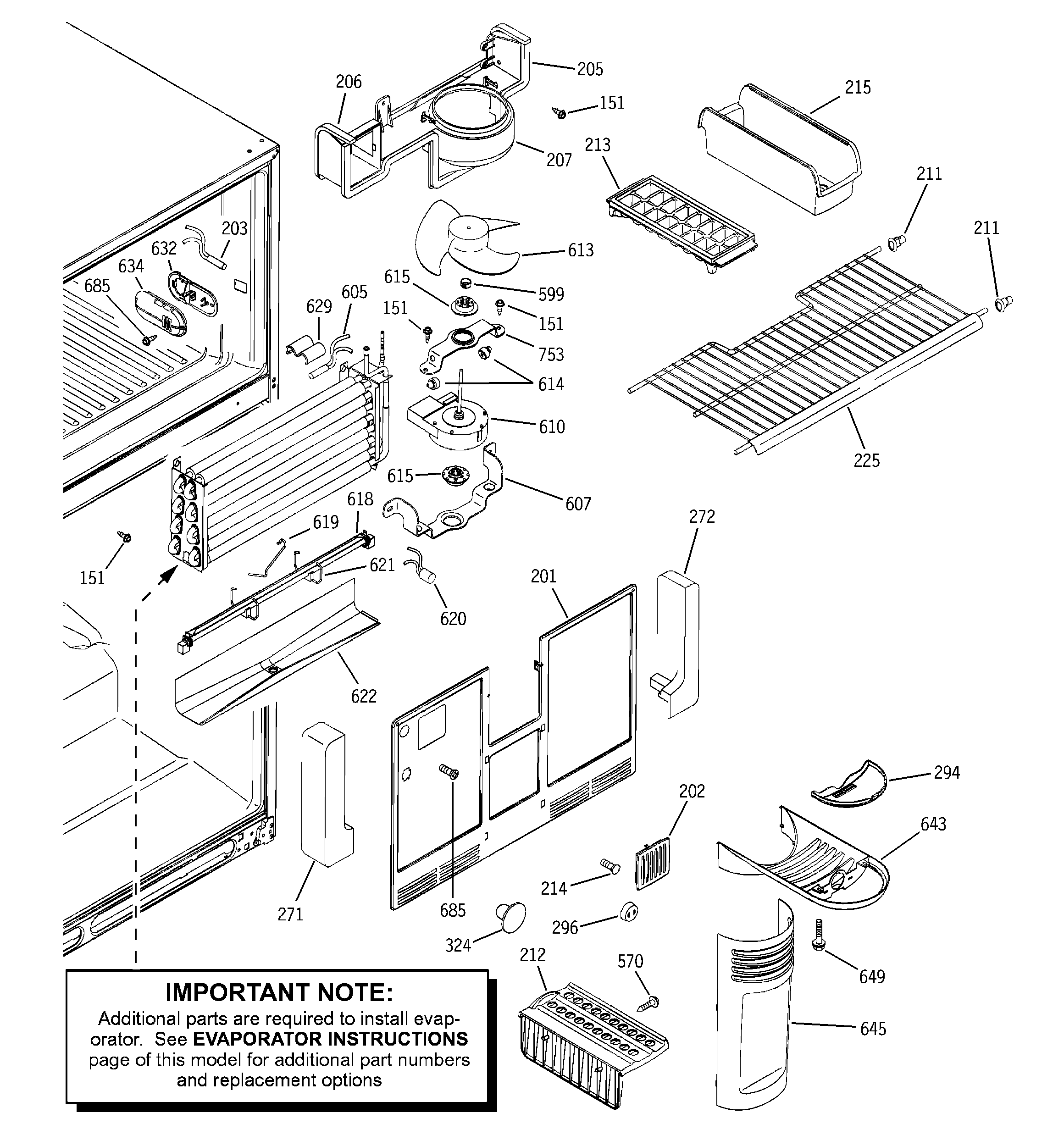 GE GTS22ZBMARCC freezer section diagram