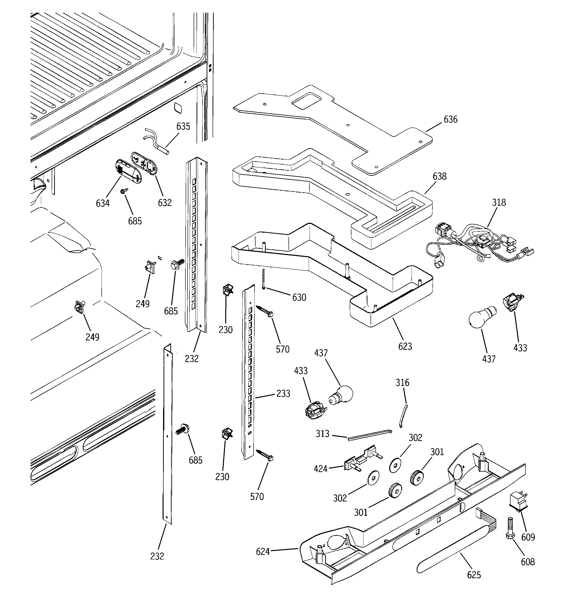 GE GTS22ZBMARCC fresh food section diagram