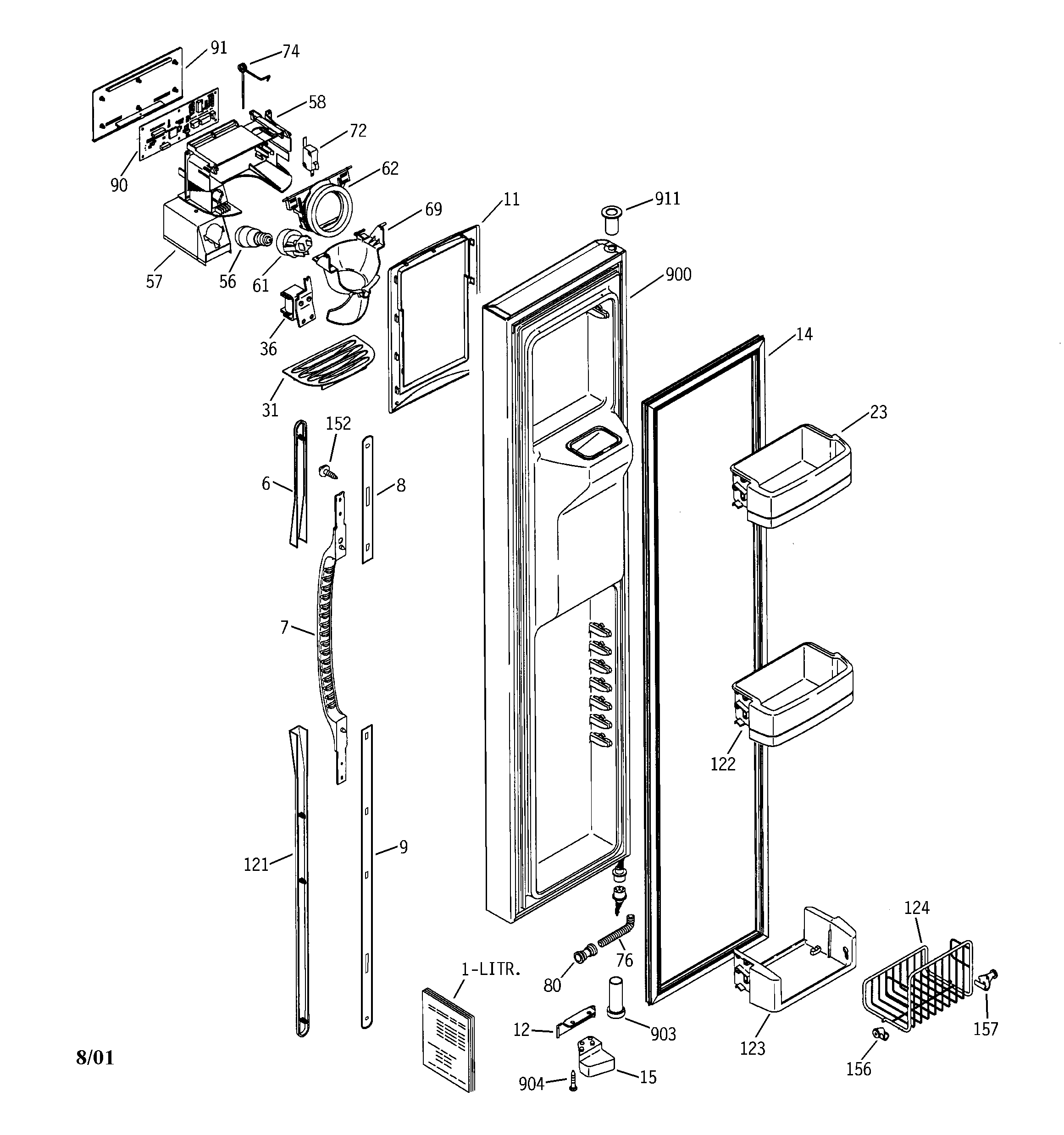 GE GSS25PGMAWW freezer door diagram